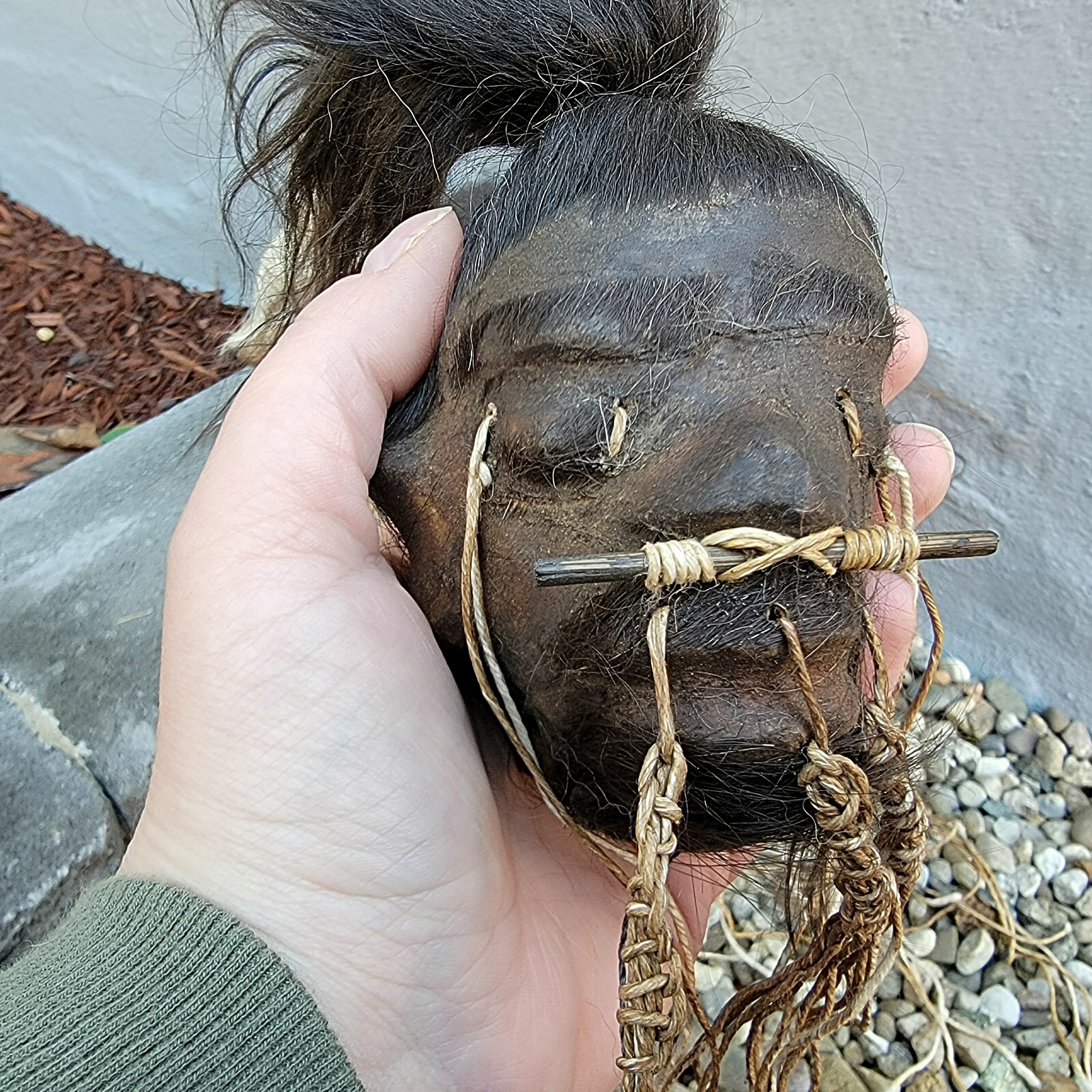 Shrunken Head, Oddities Curiosities, Real Leather and Hair, Medium, Lama alpaca