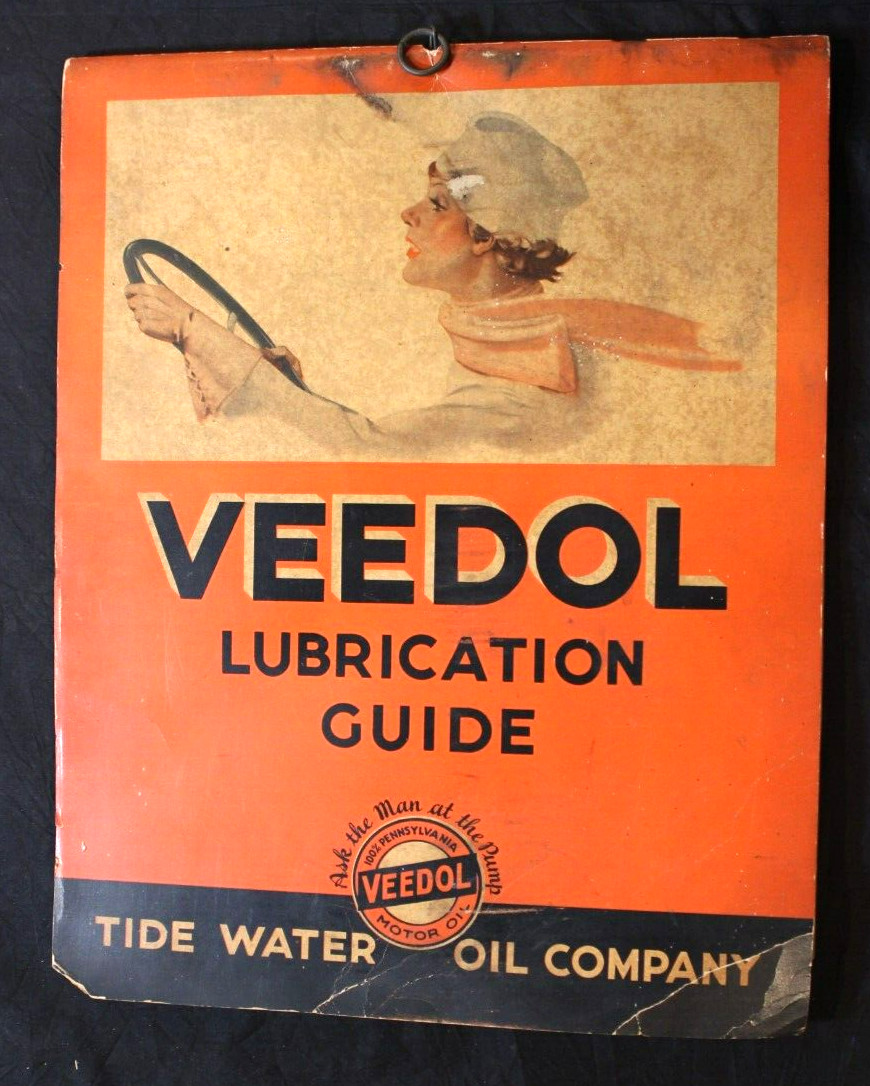 VTG. 1935 VEEDOL MOTOR OIL DEALER LUBRICATION GUIDE ~ TIDE WATER OIL COMPANY