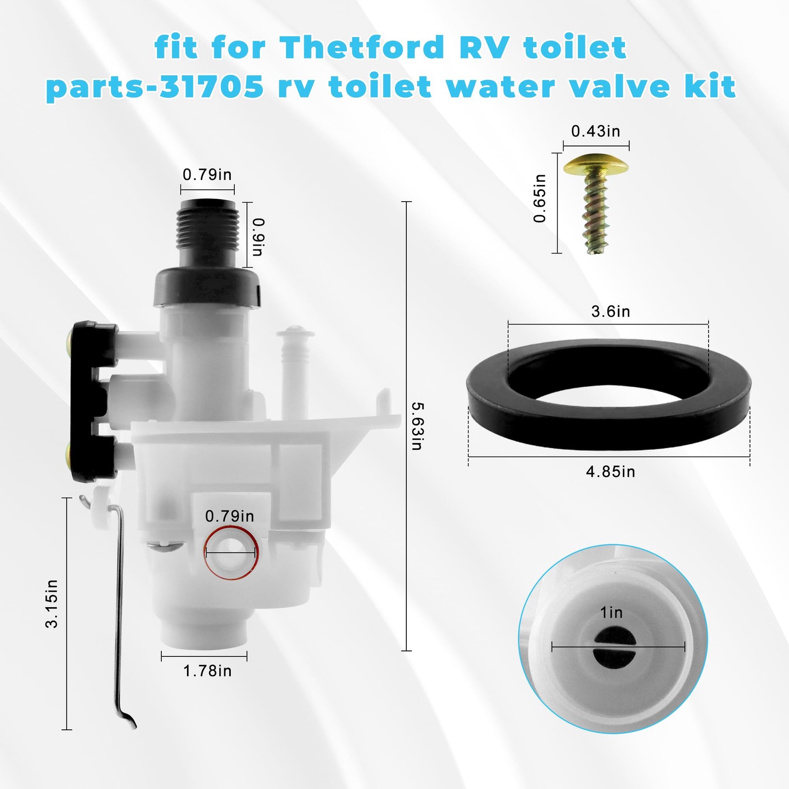 31653 31705 31688 31835 31687 RV Toilet water Valve fit for Thetford White