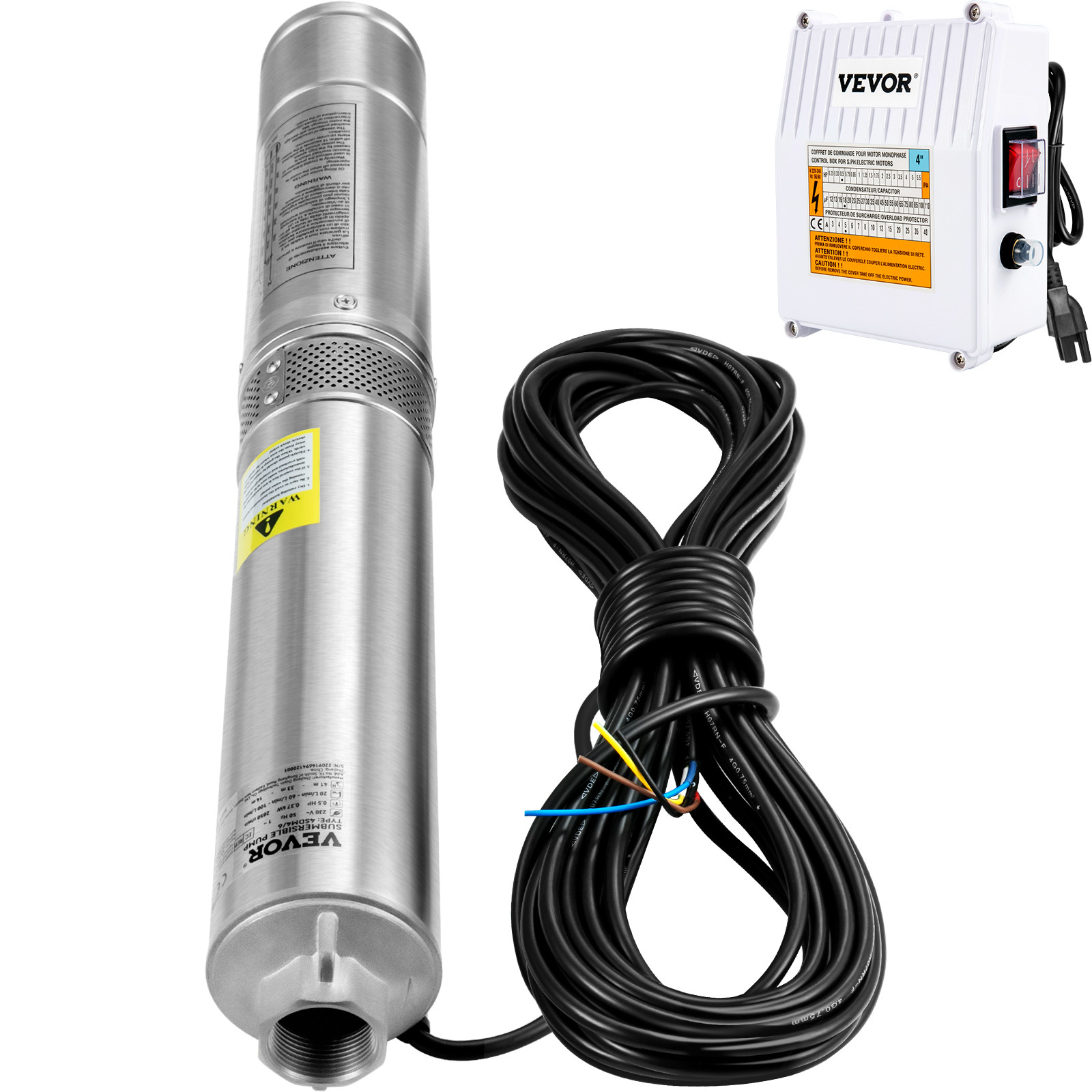 VEVOR Deep Well Submersible Pump Stainless Steel Water Pump 1.5HP 37GPM 276 ft