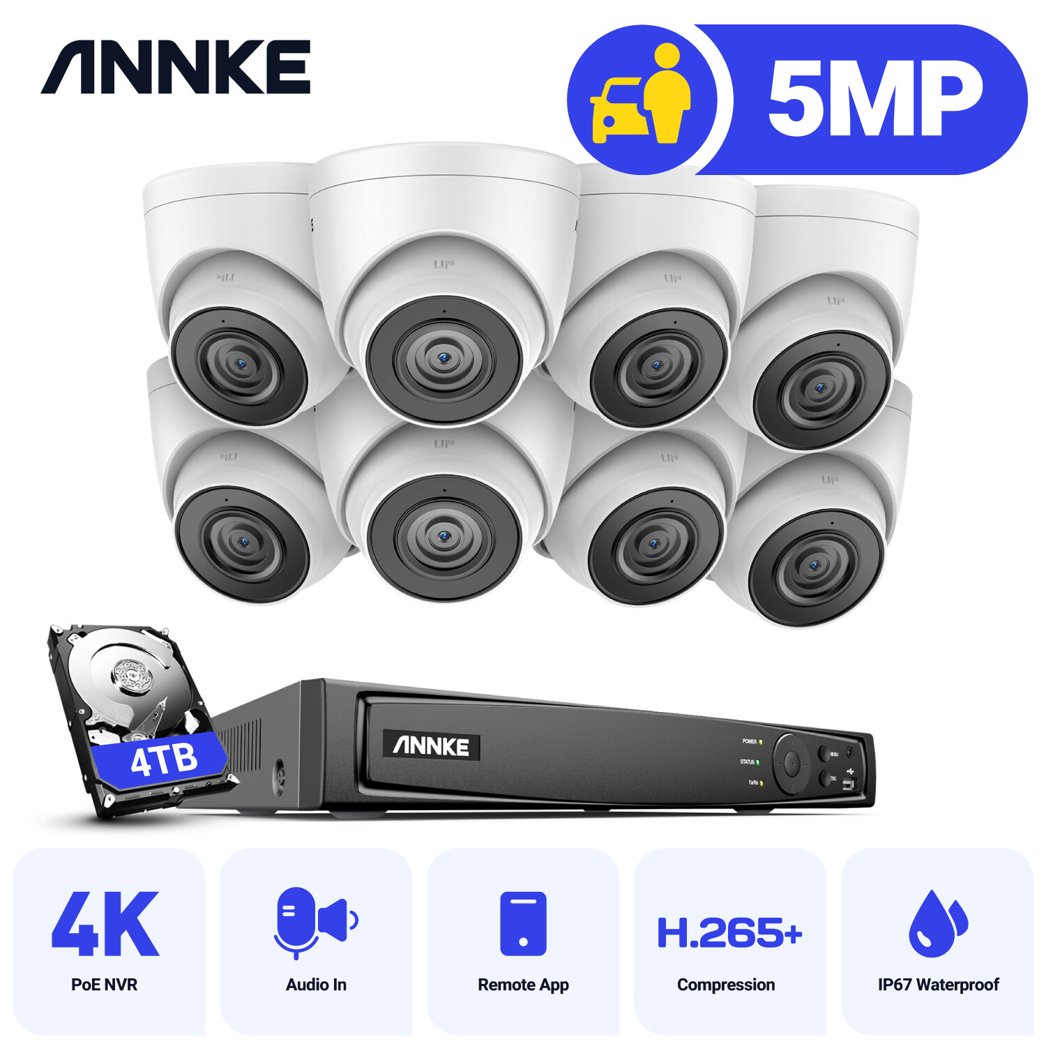 ANNKE 4K 8CH NVR 5MP POE Security IP Camera System Audio Recording Outdoor CCTV