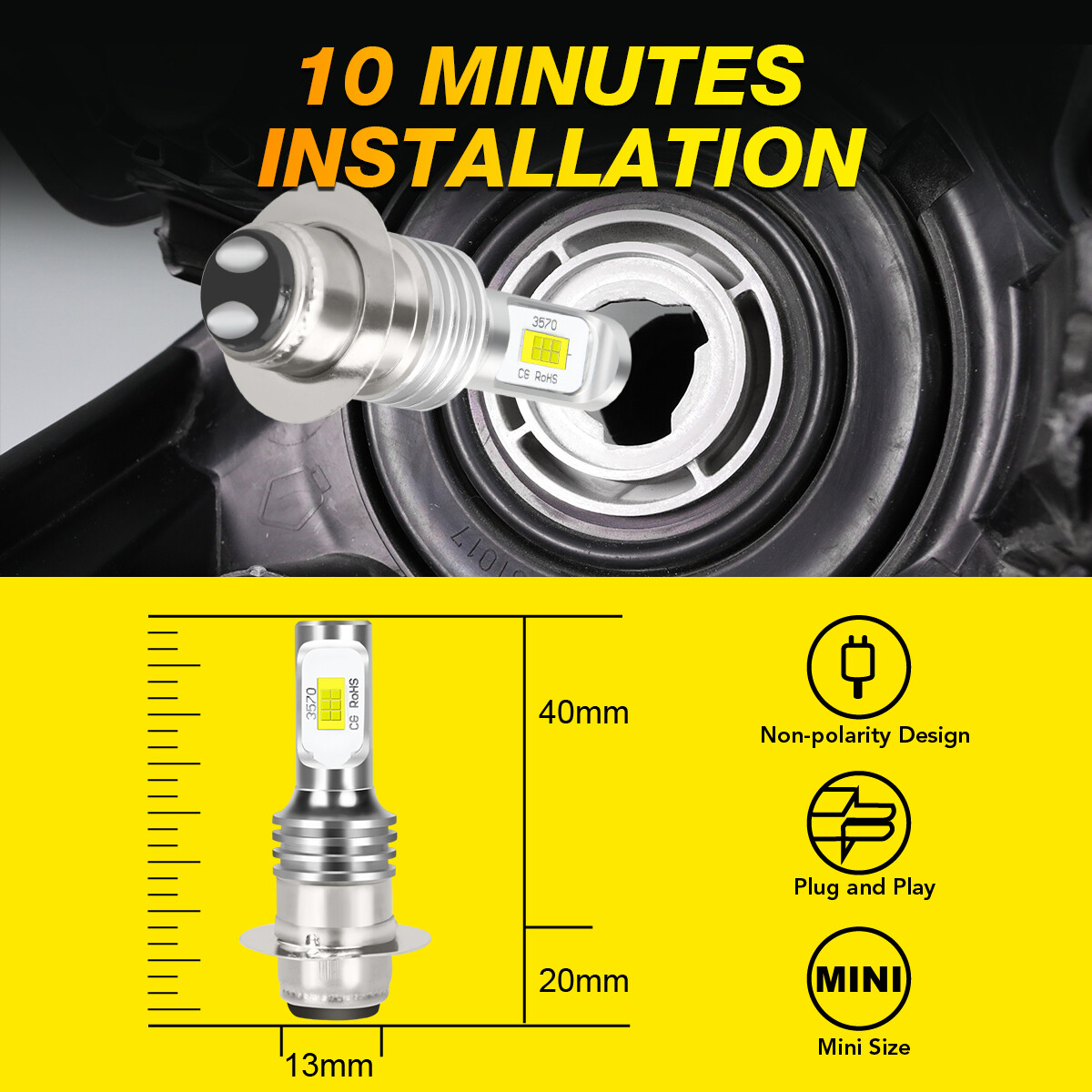 For Yamaha Rhino 450 660 700 Super White 80W H6M LED Headlight Bulbs 2X 6000K