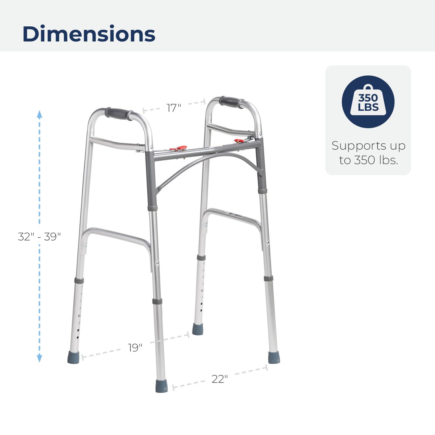 Drive Medical Deluxe 2-Button Folding Walker, Lightweight Walkers for Seniors
