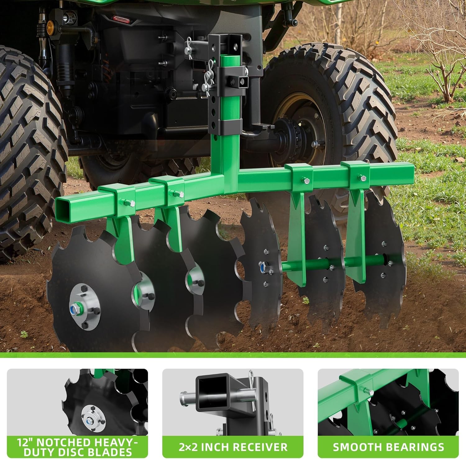 Heavy Duty ATV/UTV Disc Plow Harrow W/ 28" Cut Width & 2" Receiver Hitch Attach