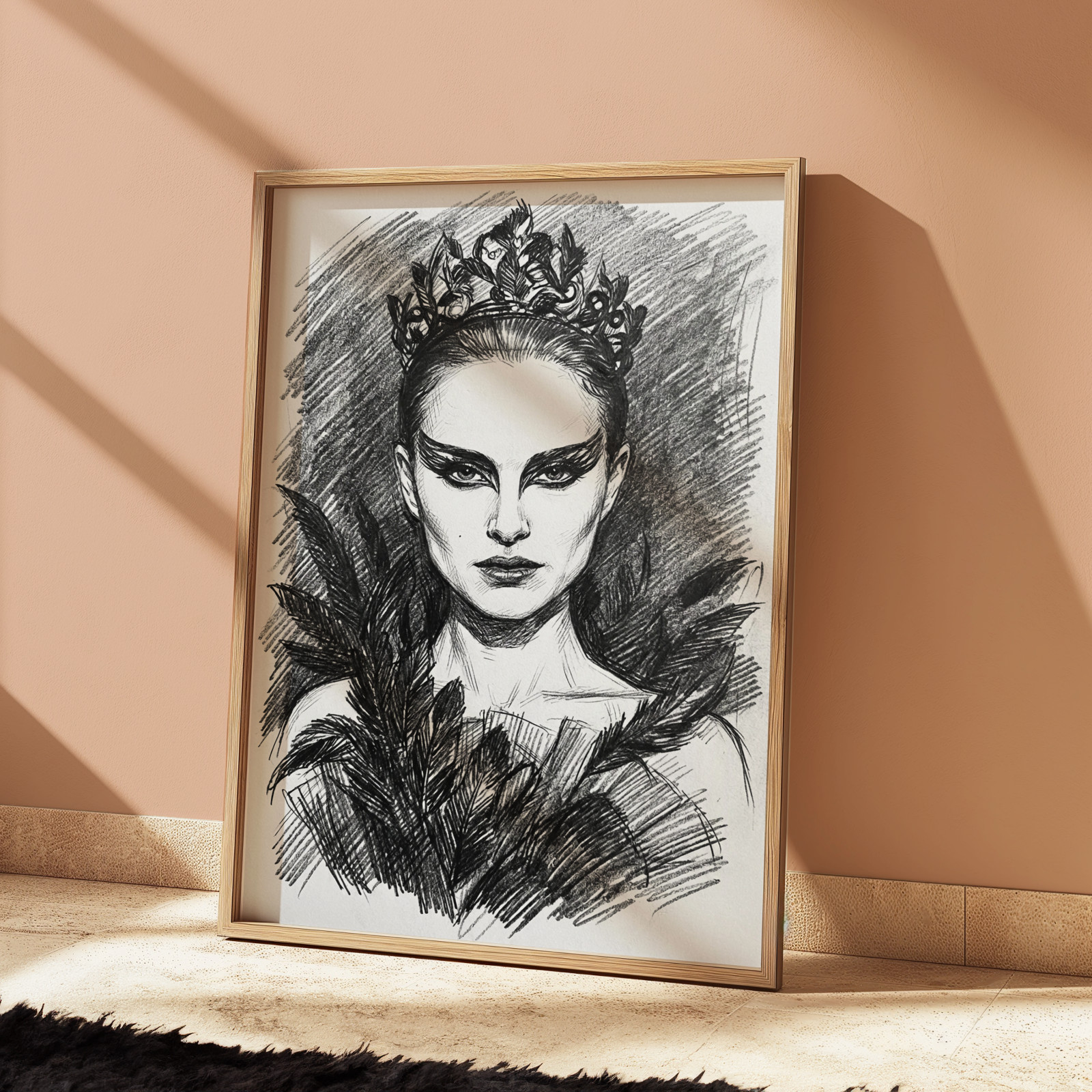 BLACK SWAN NATALIE PORTMAN DRAWING PRINT PORTRAIT SKETCH 8" x 10" BLACK SWAN
