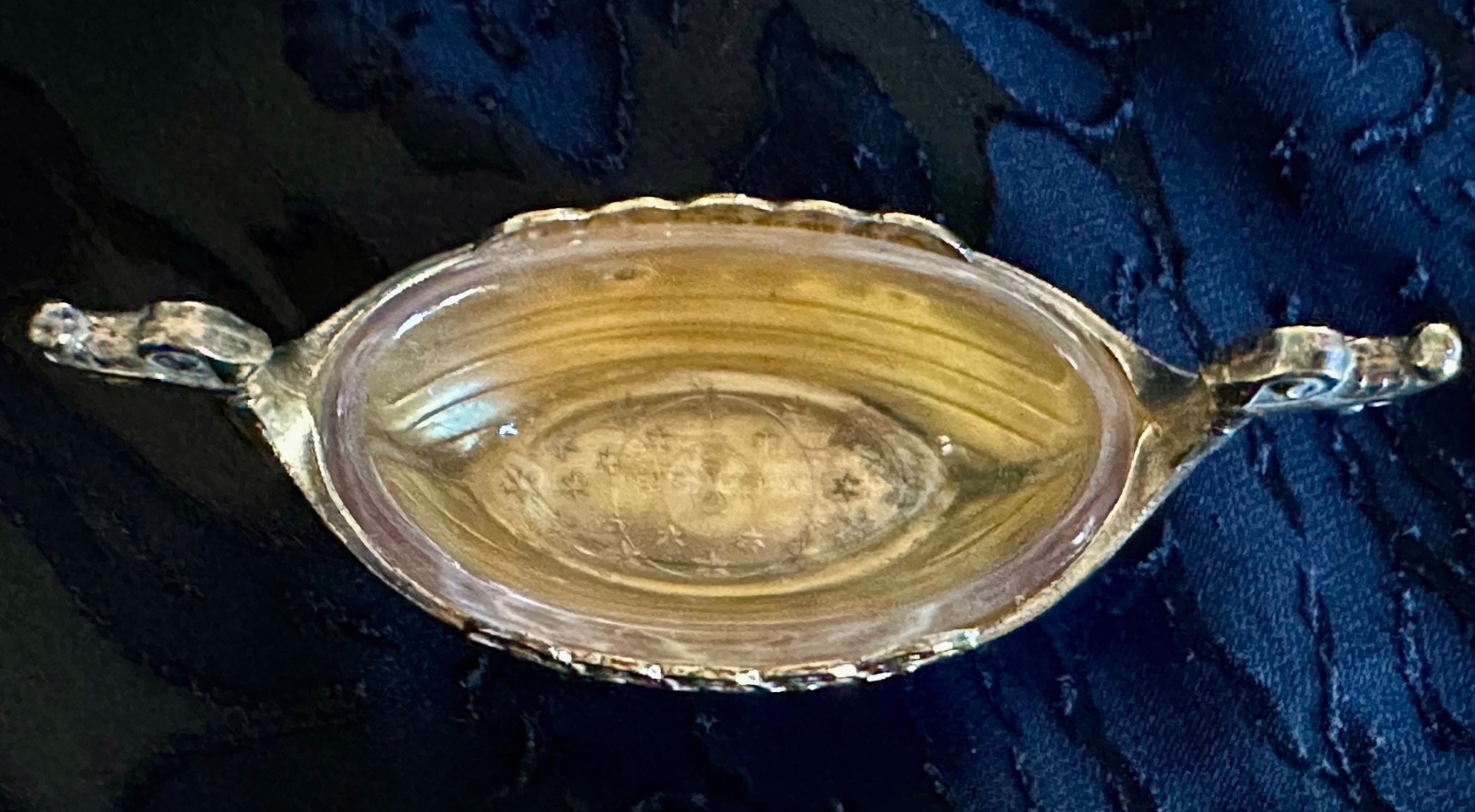 Theodore Olsen Norway Gilt Sterling Silver Blue Guilloche Viking Ship Salt