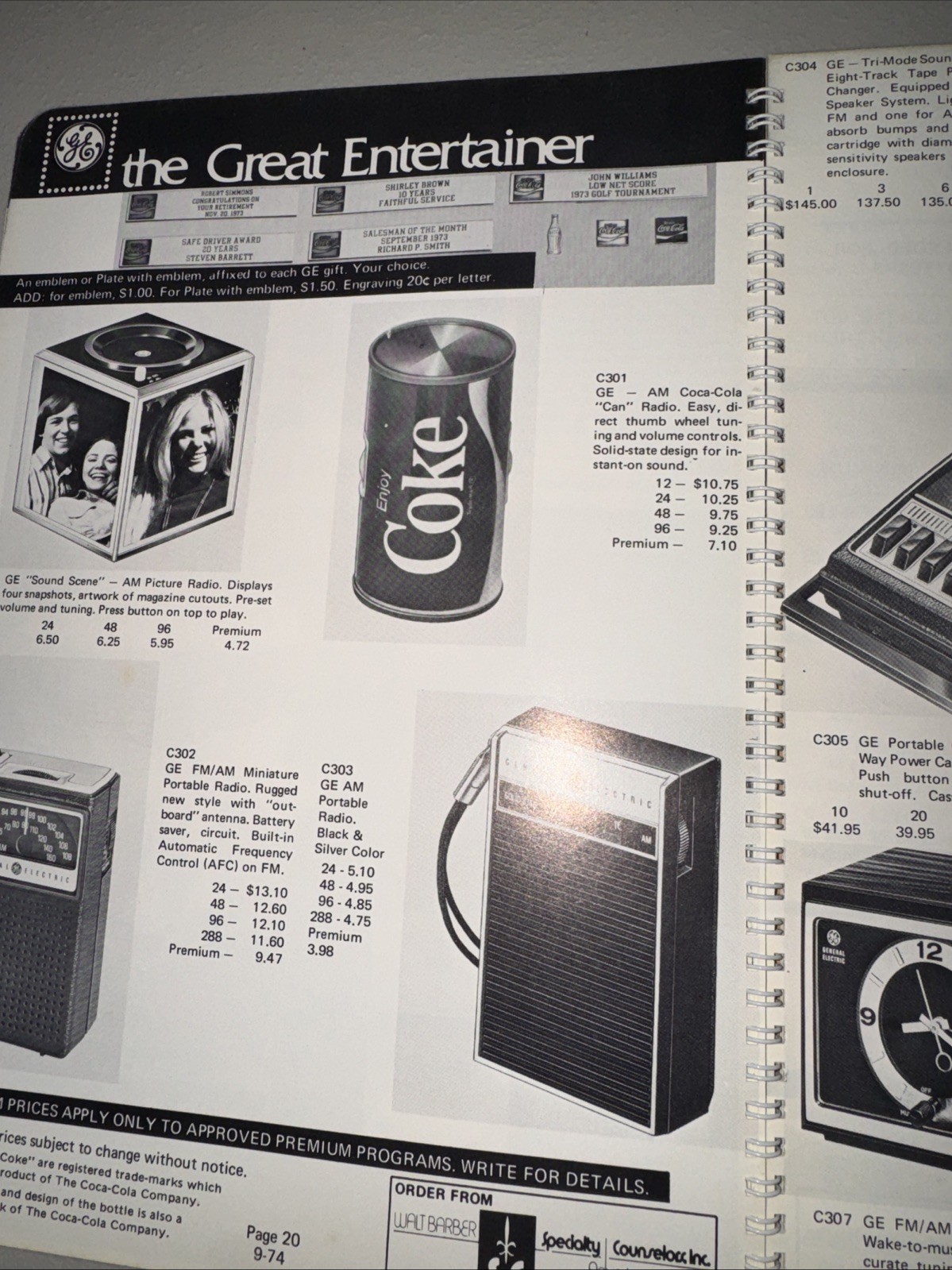 1974 Walt Barber Specialty Advertising Coca Cola Promotional Employee Gift