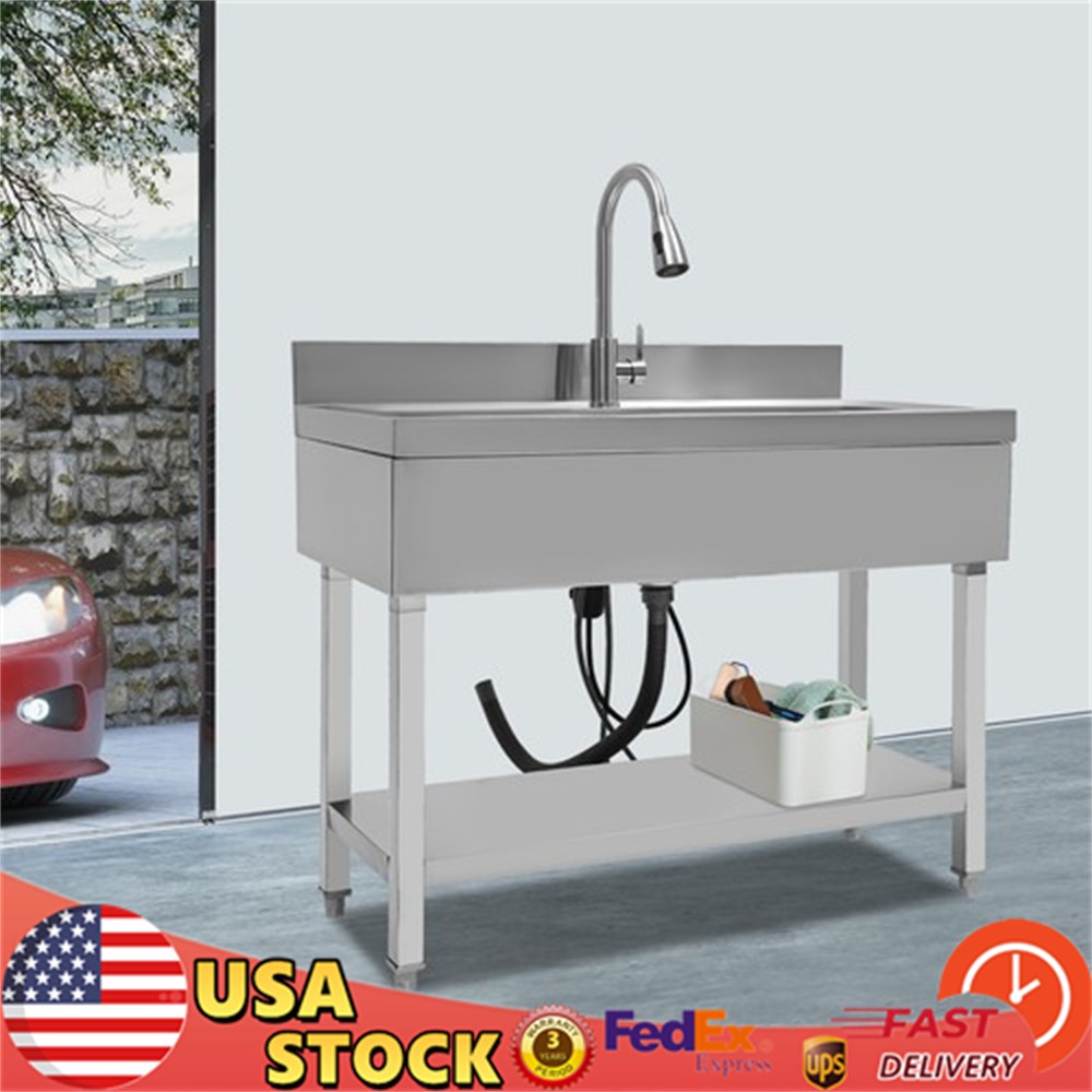 Stainless Steel Utility Sink with Faucet - Large Capacity & Adjustable Feet