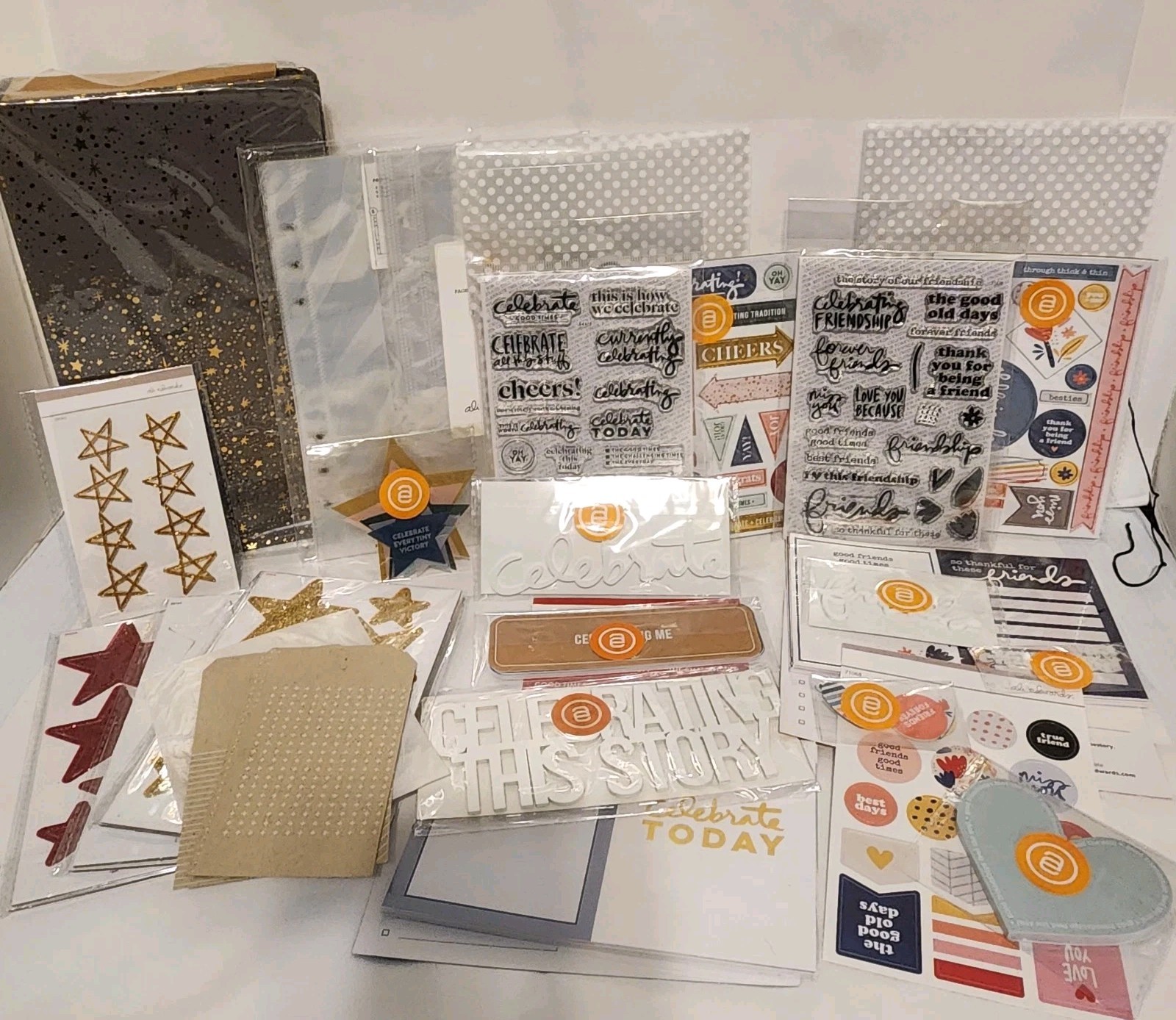 Ali Edwards 3x8 Album, Celebrate & Friends Story Embellishments Scrapbook Lot