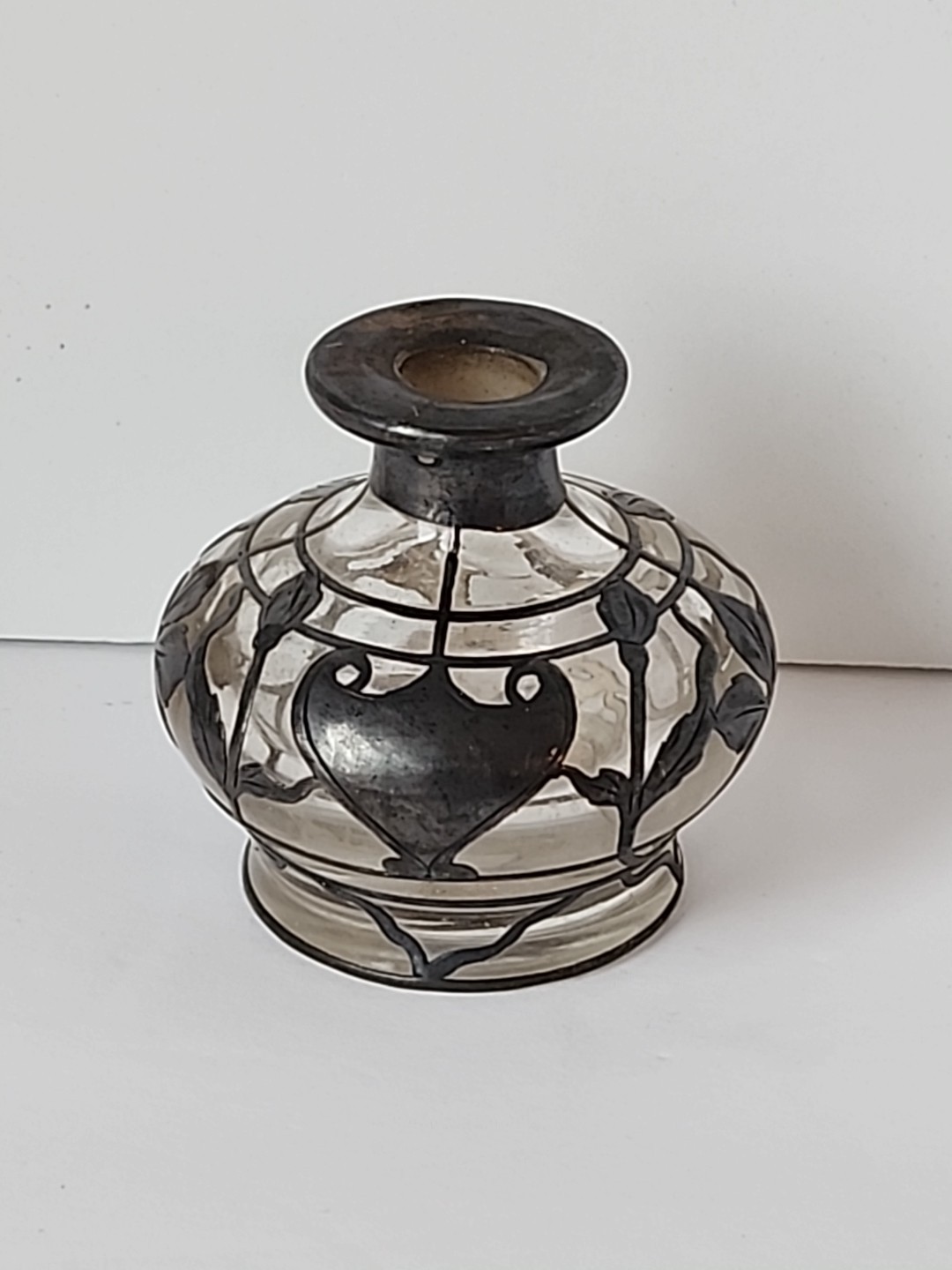 Antique Sterling Silver Overlay Art Nouveau Perfume Bottle No Stopper READ