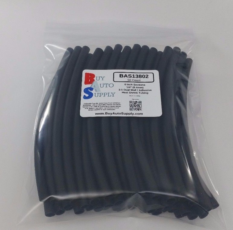 50 - 6" Pcs 1/4" Black 3:1 Heat Shrink Tubing Adhesive Lined Dual Wall (25 Feet)