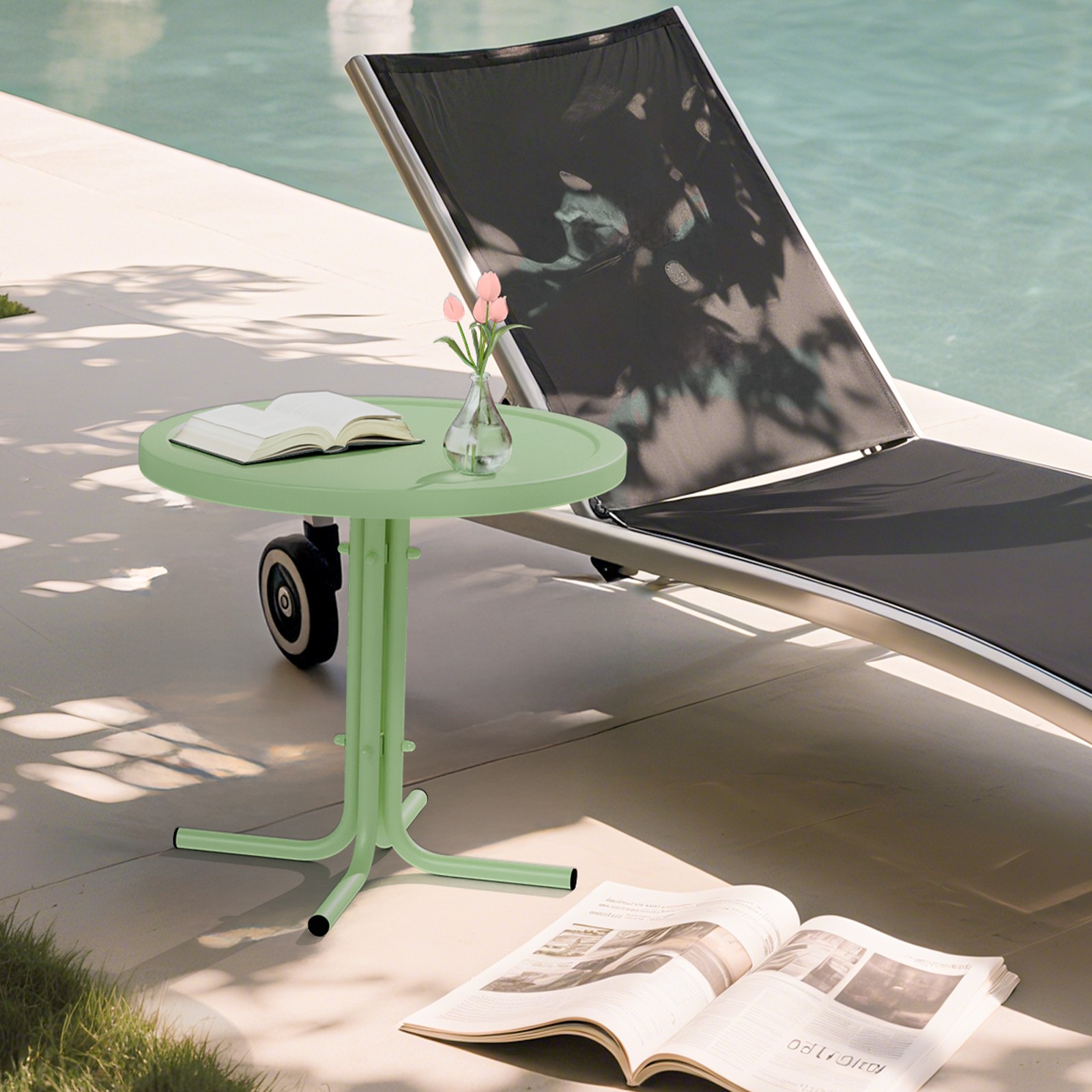 Portable 20in Green In/Outdoor Patio Coffee L-Shaped Legs Iron Side Table