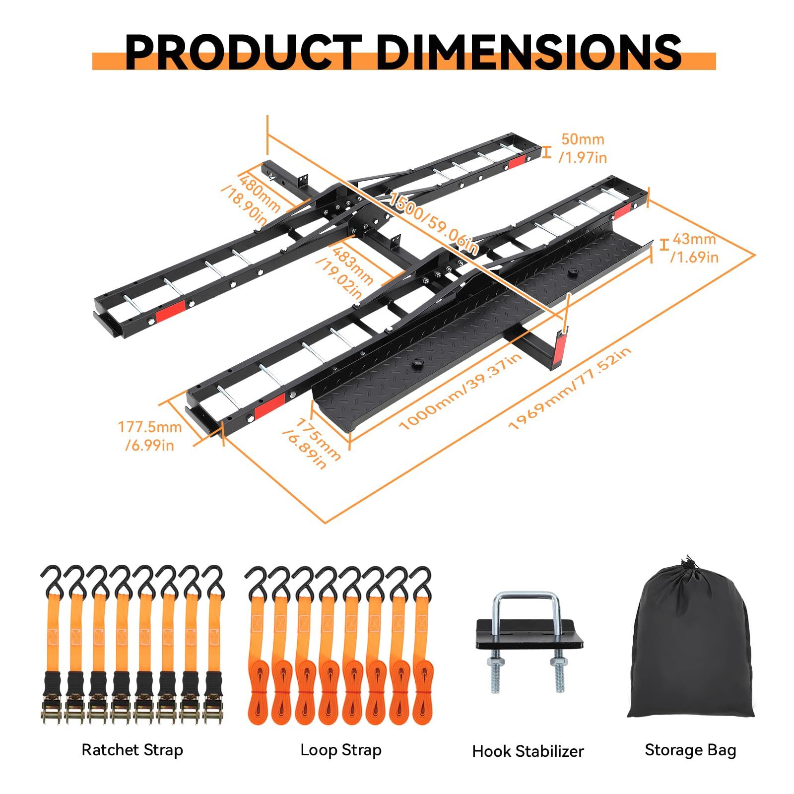 600 Lbs Steel Dirt Bike Hitch Hauler for Two Motorcycle Hitch Carrier with Ramp