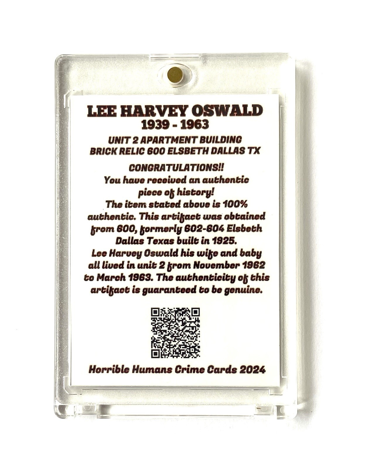 Lee Harvey Oswald Authentic Relic Card In Collector’s Case ~ JFK