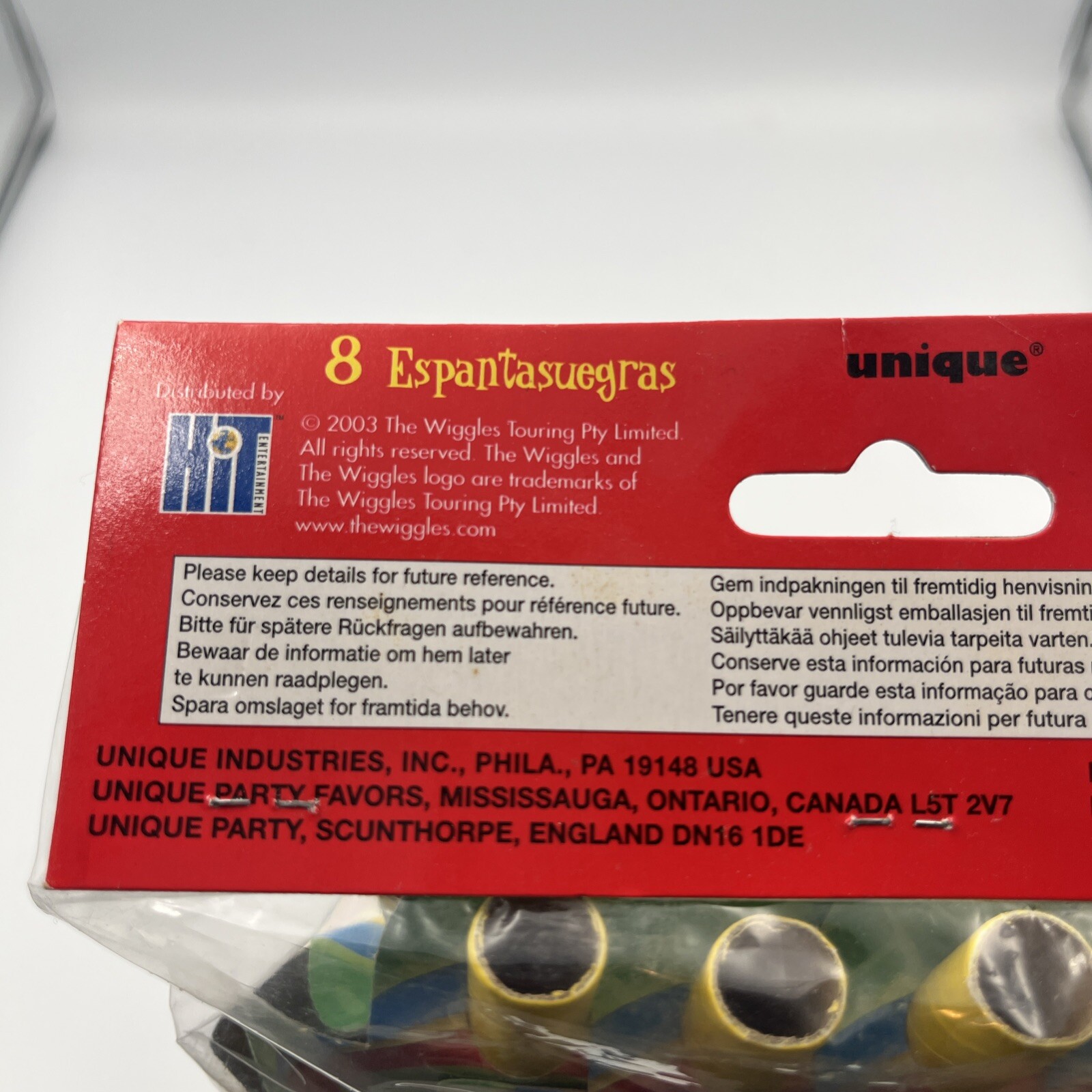 Vintage The Wiggles Birthday Party Supplies Set Of 8 Blowouts Flutes 2003