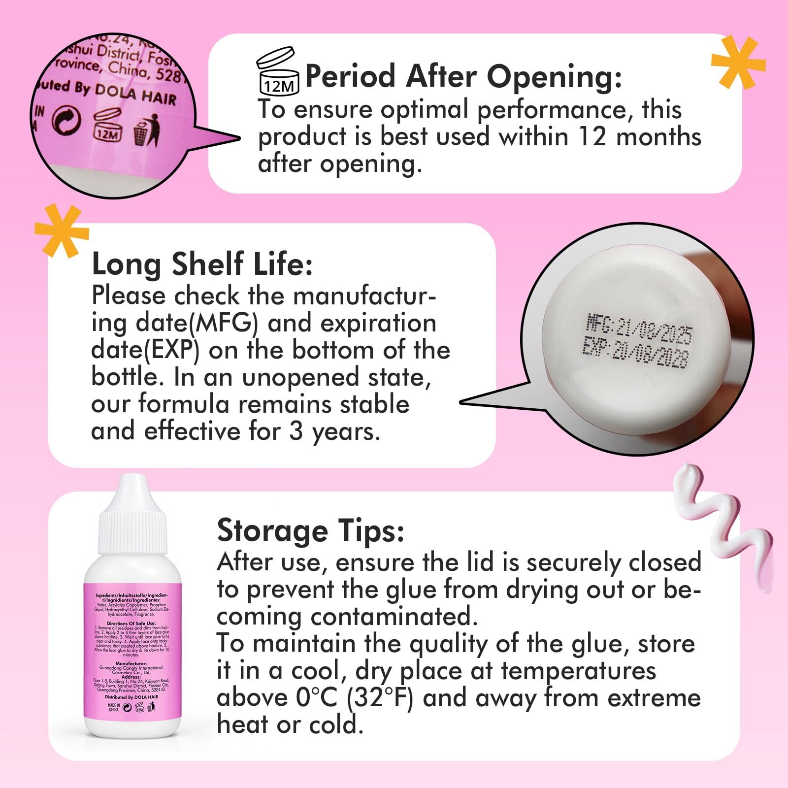 Dolahair Extreme Hold Lace Glue for Wigs, Waterproof, Invisible Bonding, 1.285