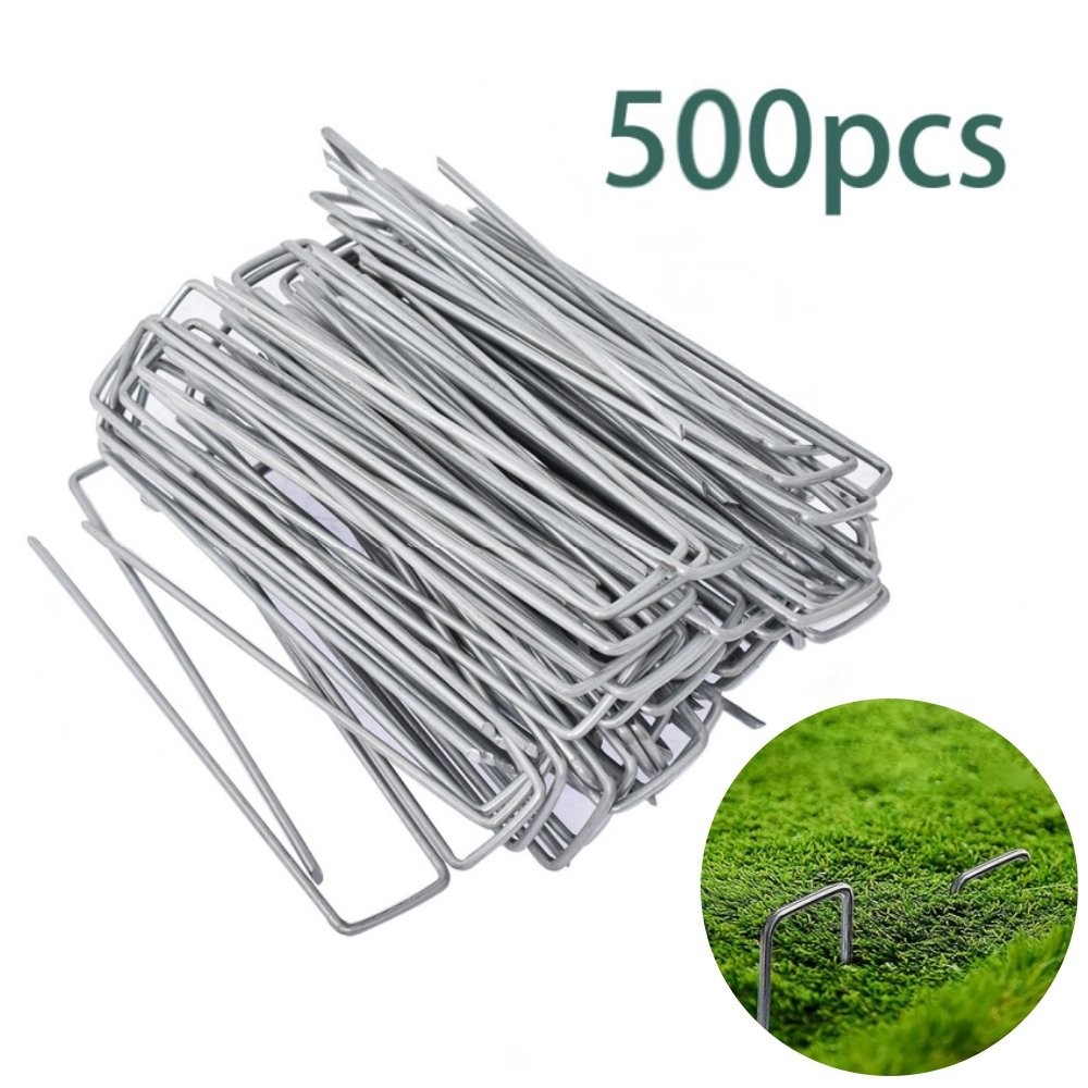 500 Pack 11 Gauge 6" Garden Stakes Landscape Staples Galvanized Sod Staples