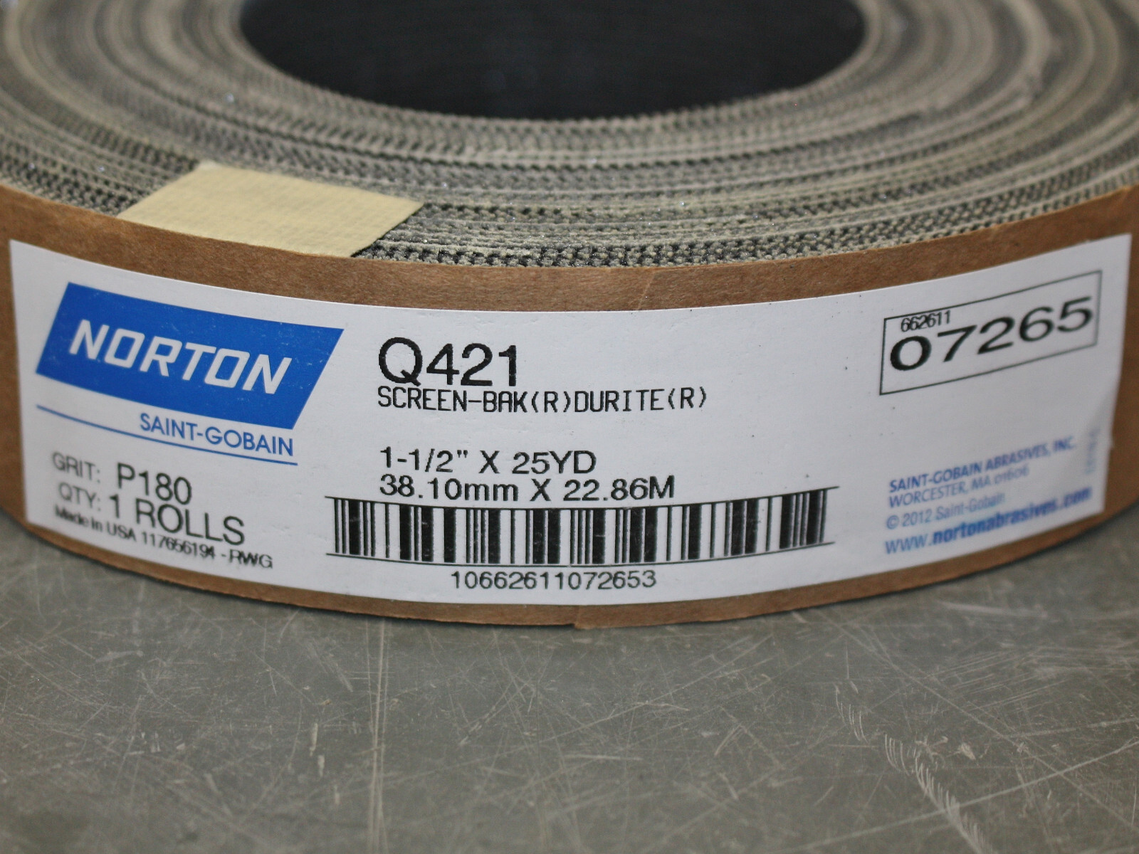 Norton Screen-Bak Durite Abrasive Screen Roll Q421, 1-1/2" x 75ft, 180 Grit