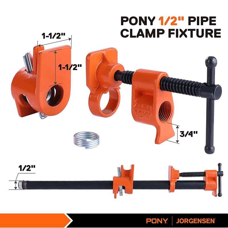 PONY 2-Pack 1/2" / 3/4" Pipe Clamps 52 Wood Gluing Pipe Clamp Fixture Black Pipe