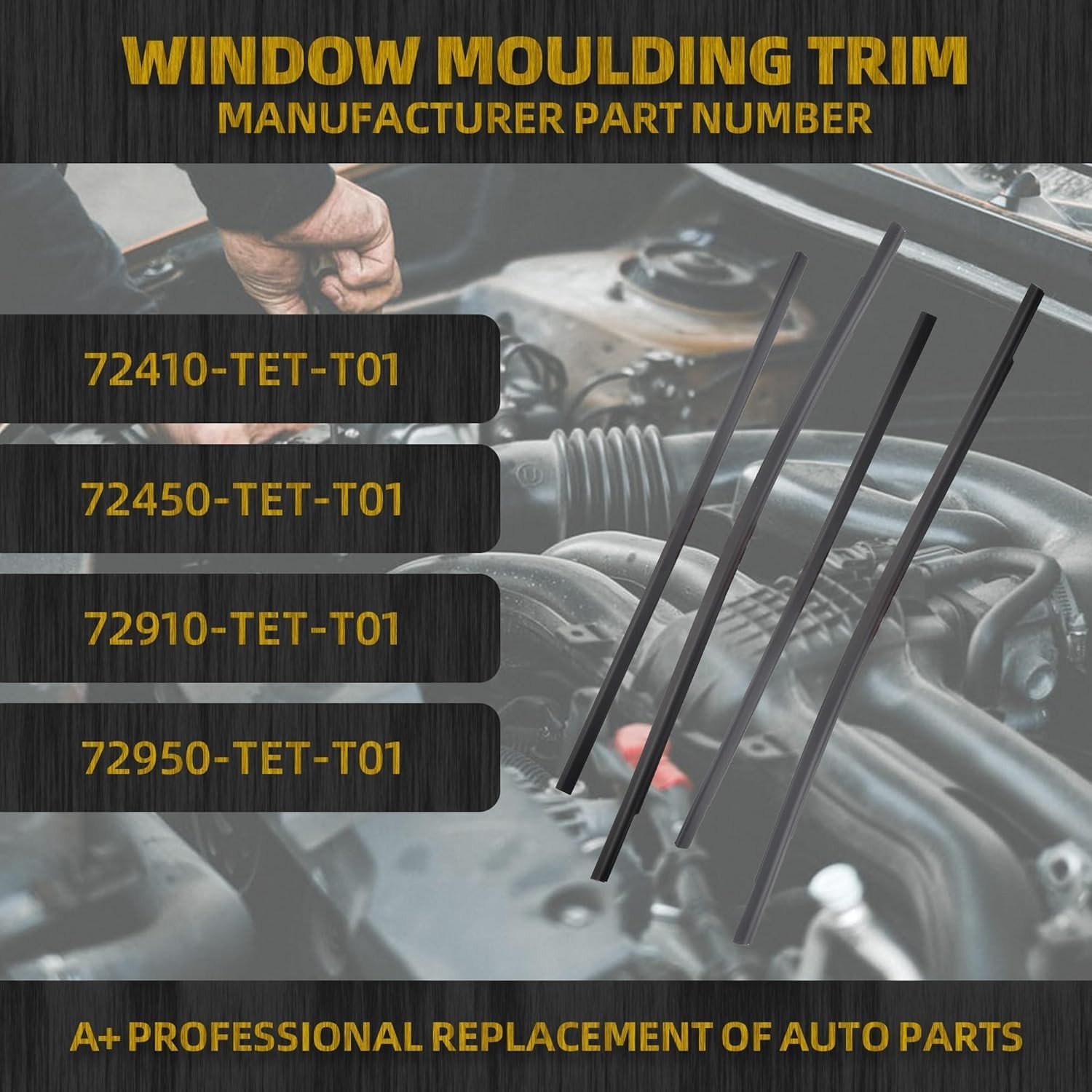 Window Weatherstrip Compatible with Honda Civic Hatchback 2016-2019 Replaces# 72