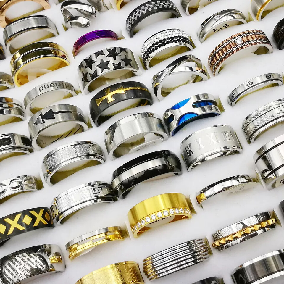 100PCS Stainless Steel Rings Bulk Lot Men's Fashion Jewelry Ring Wholesale Mixed