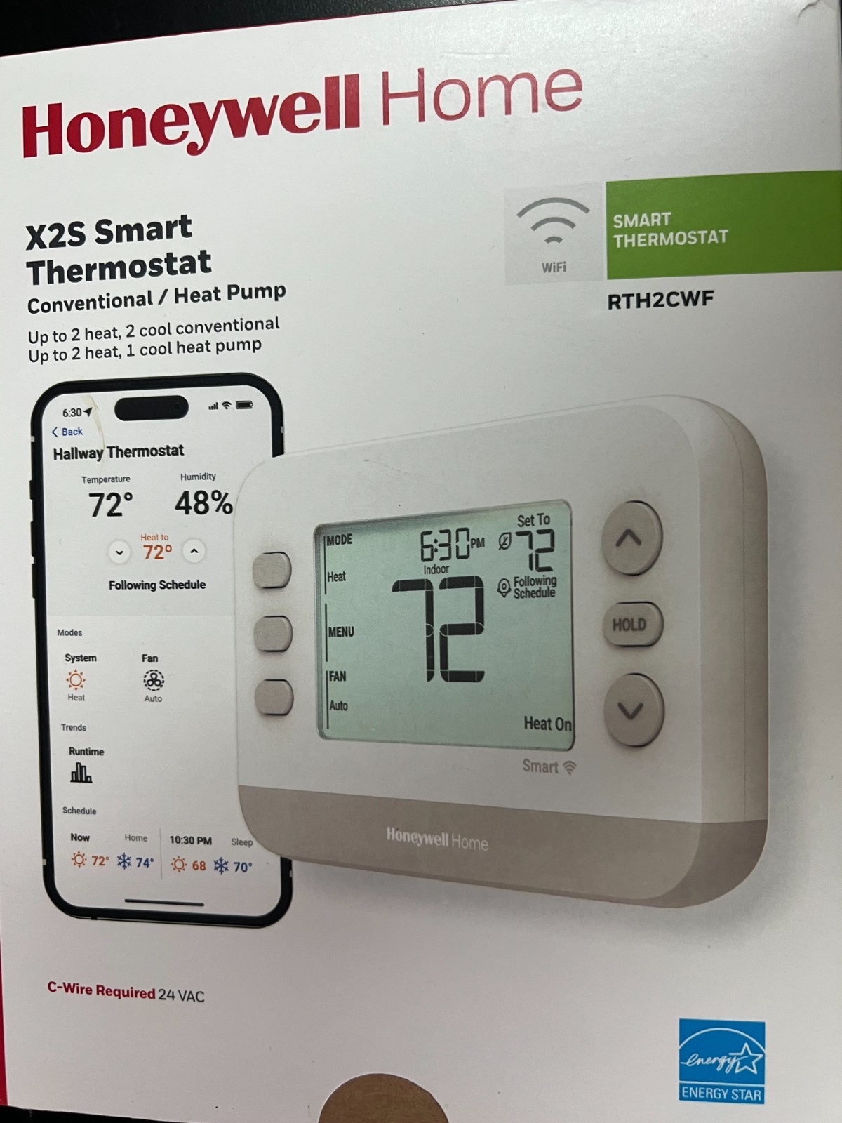 Honeywell X2S Smart Thermostat RTH2CWF Conventional/Heat Pump WiFi 7382/OB