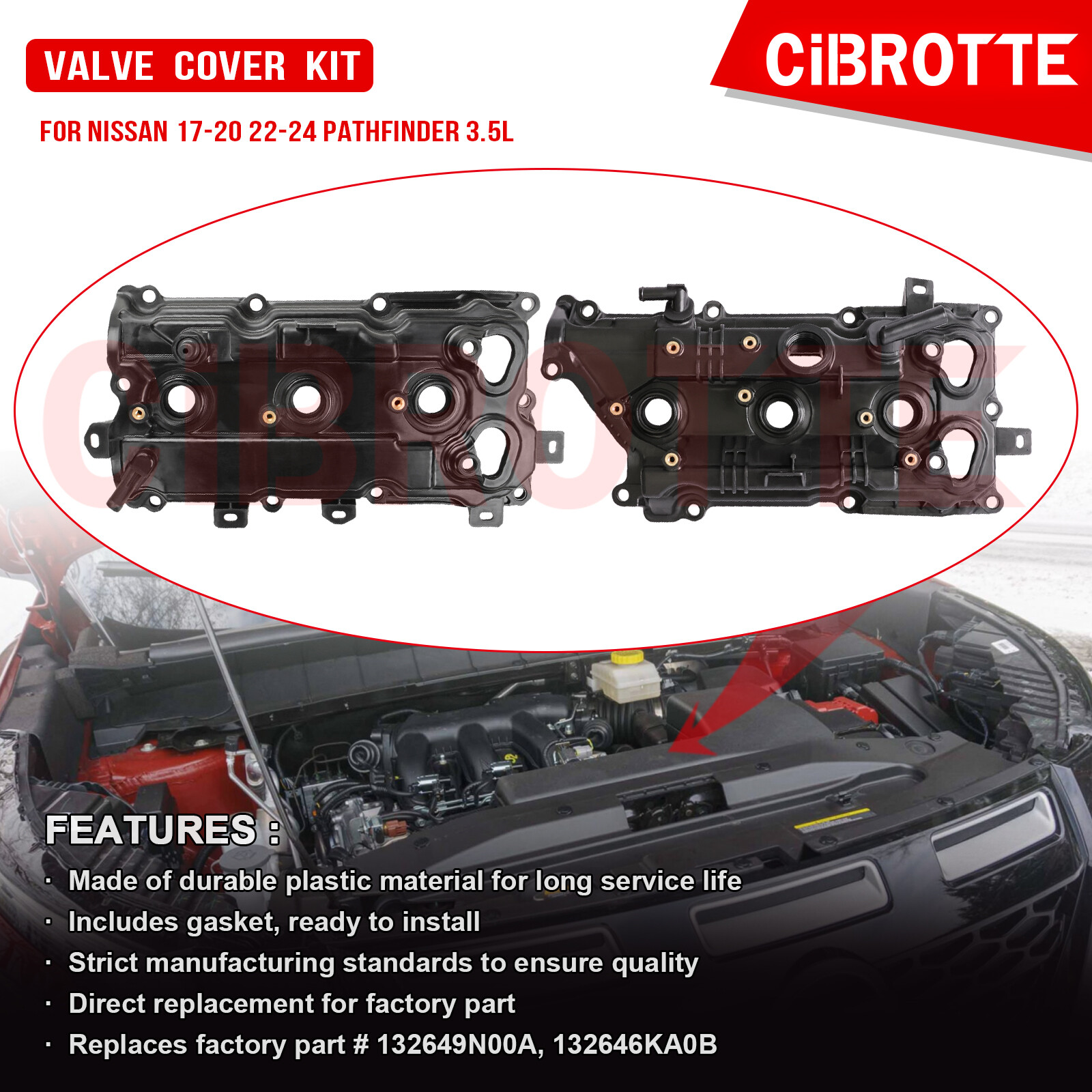 2* Valve Cover Kit for Nissan 17-20 22-24 Pathfinder 3.5L 132649N00A, 132646KA0B