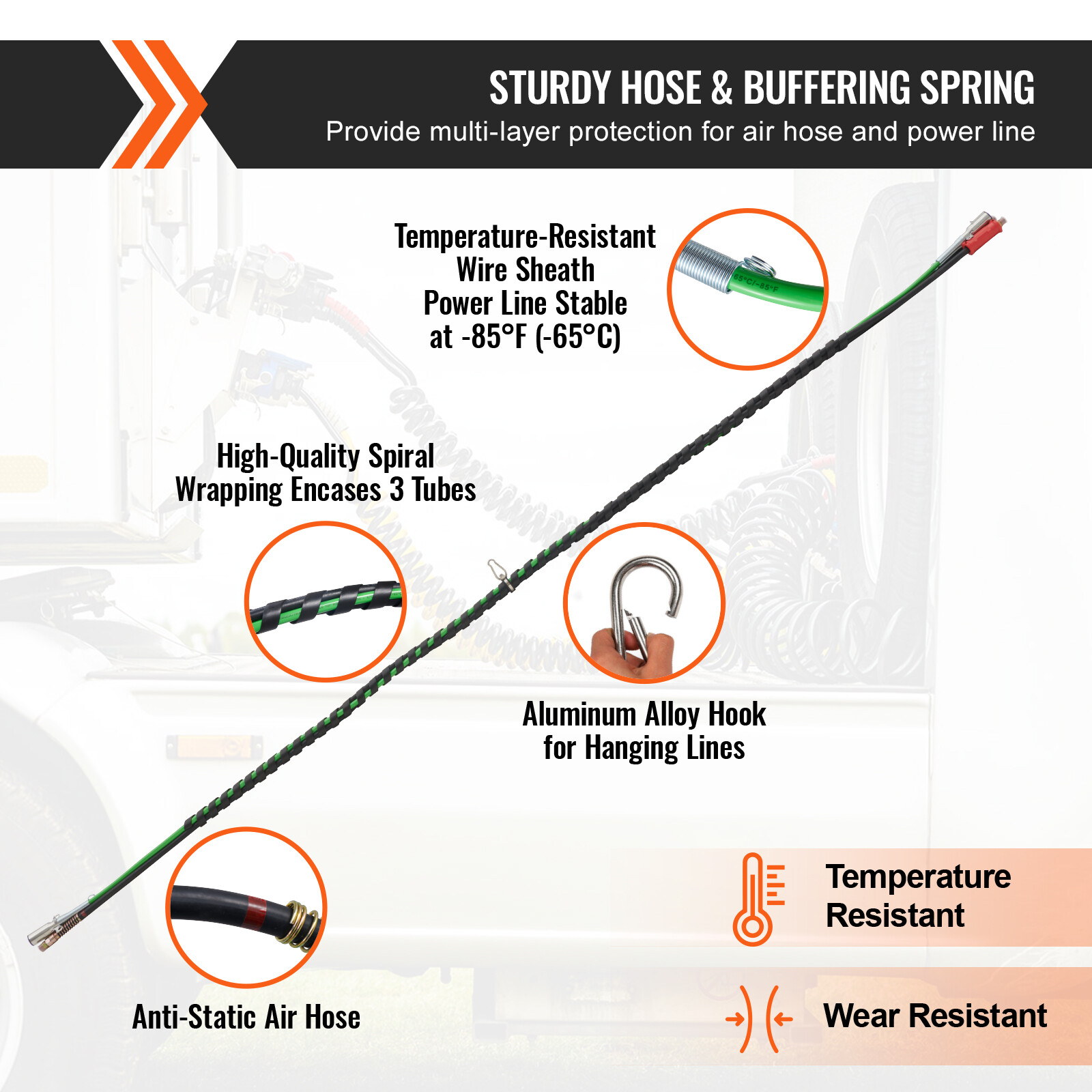 VEVOR 12FT Semi Truck Air Lines Kit 3-in-1 Air Hoses & 7-Way Plug ABS Power Line