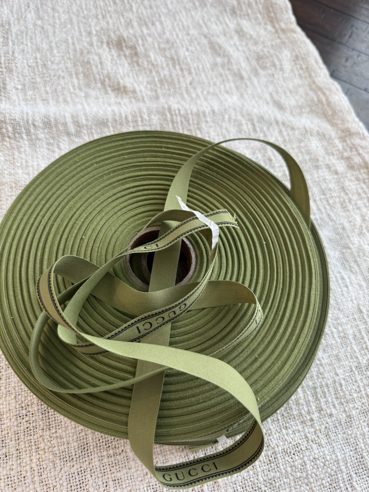 Authentic GUCCI Ribbon Green With Logo 100 Meters (120 Yards) Roll x 16mm NEW