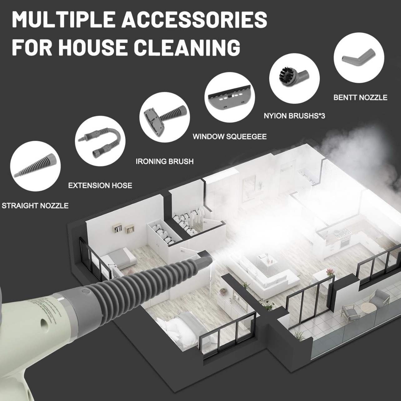 Handheld Steam Cleaner, Pressurized Multi-Surface Steam Shot with 13 Accessories