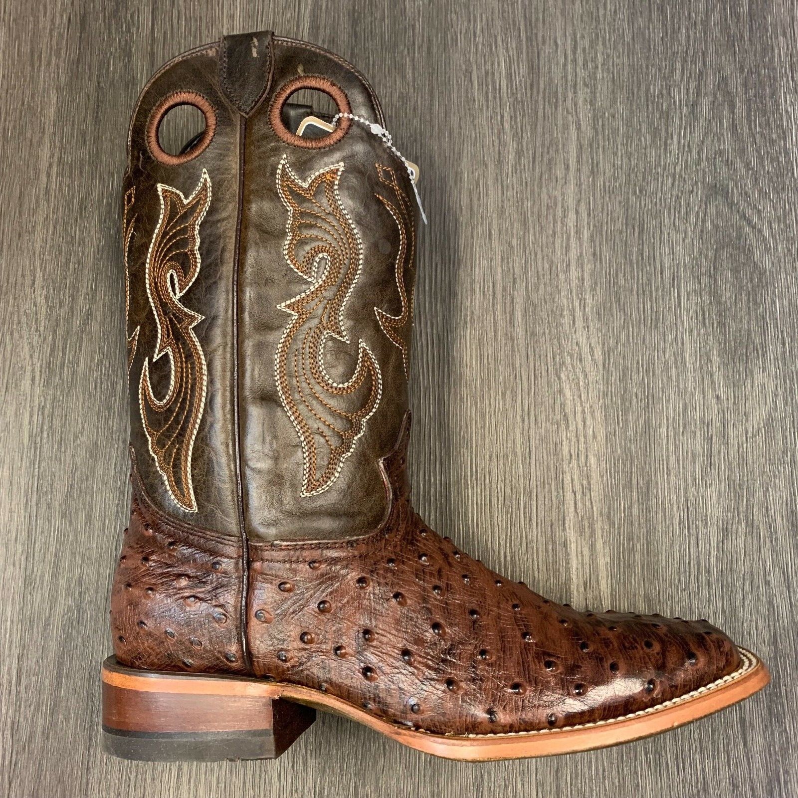 Men's Ostrich Quill Leather Western Cowboy Boots Square Toe