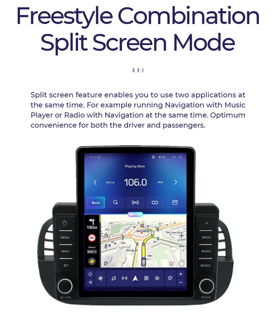 Fit For 2007-2015 Fiat 500 Android 14 For Carplay Car Stereo Radio GPS Navi BT