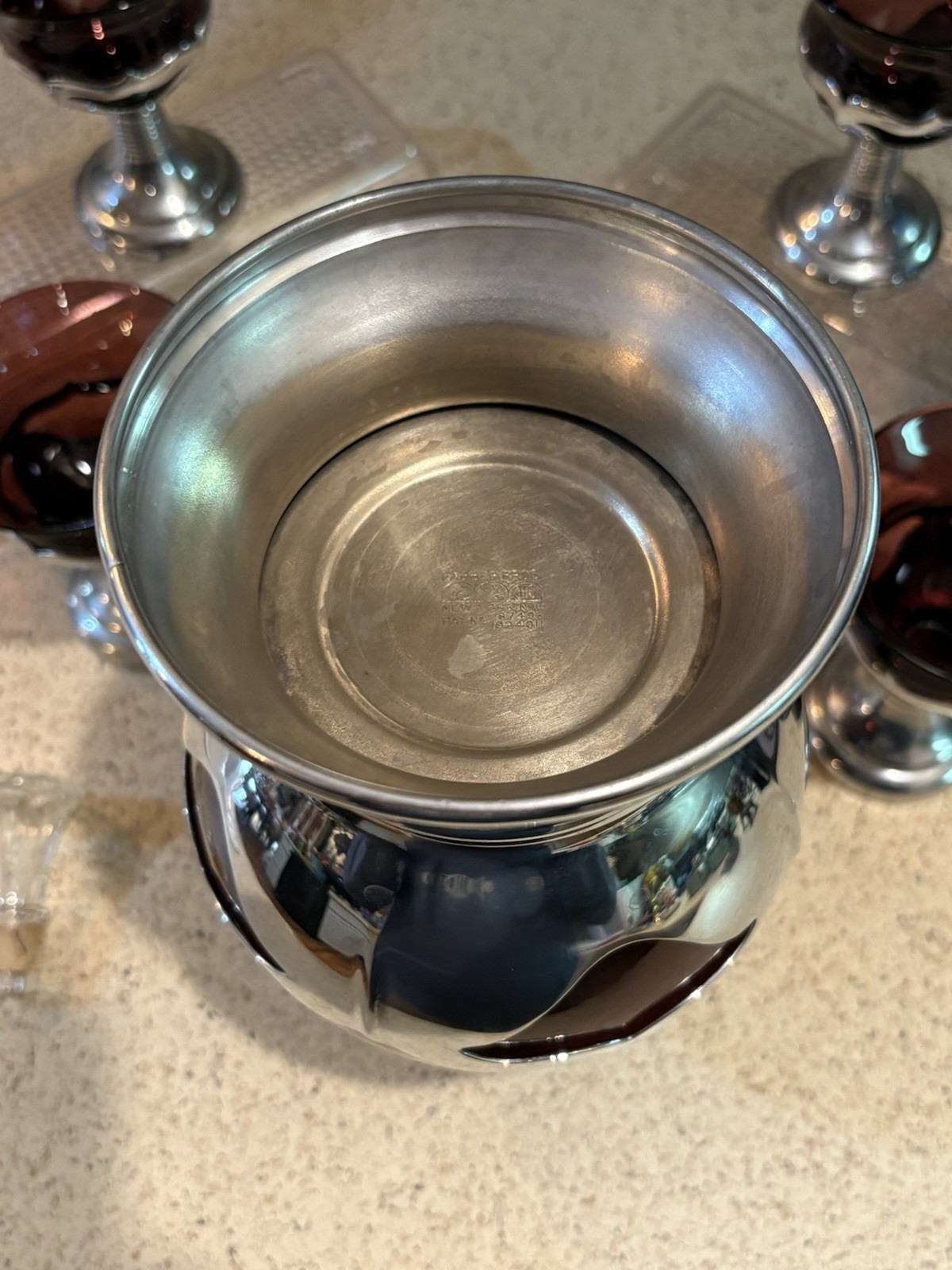 Farber Bros Krome Kraft Amethyst Cocktail Decanter with 6 Glasses