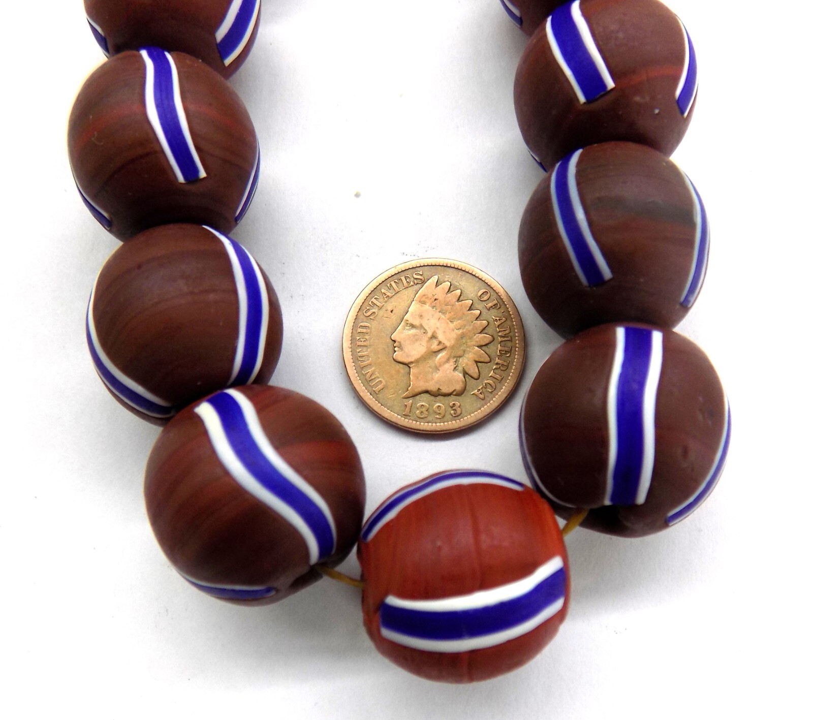 15 XL Rare Early Redwood Striped Antique African Trade Bead style TT107N READ