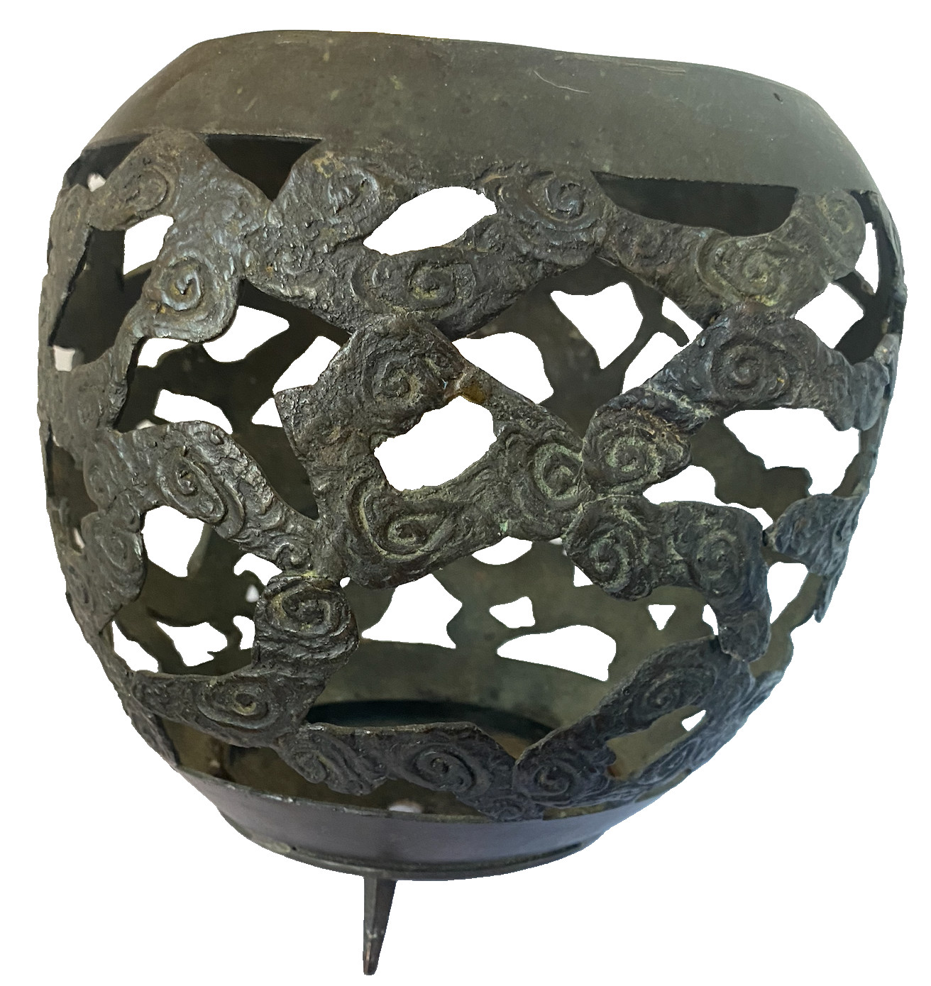 Antique Chinese Qing Dynasty Openwork Bronze with Dragon & Clouds 9” 4lbs c.1900