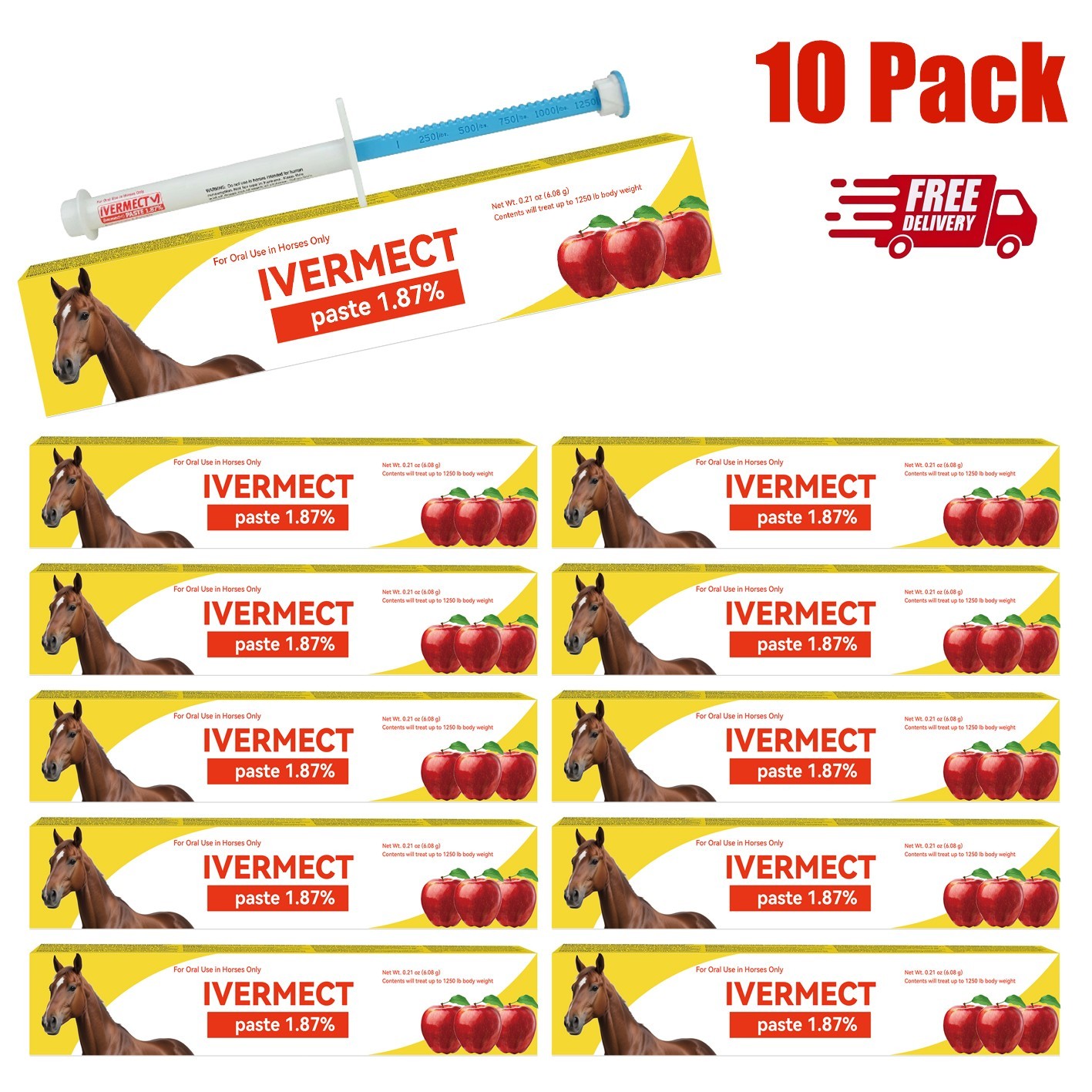 10 Pack New Paste Wormer Horse Dewormer Apple Flavor US Free Shipping EXP01/2028