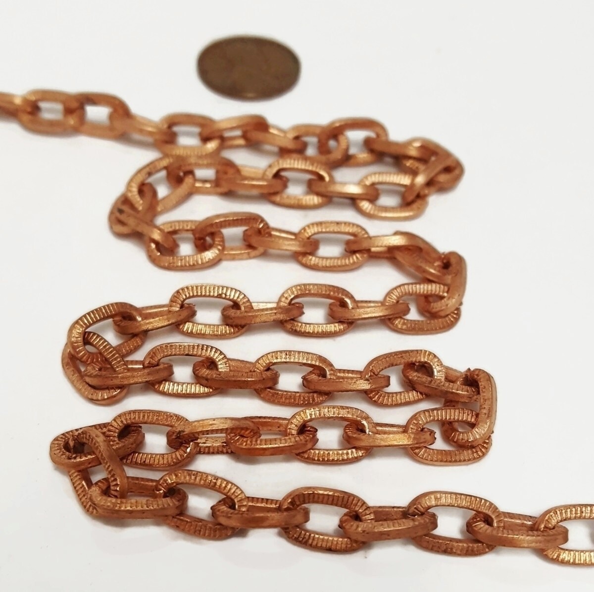 3 Feet Vintage Copper Coated Steel Thick Chunky Knurled Oval Cable Chain M156