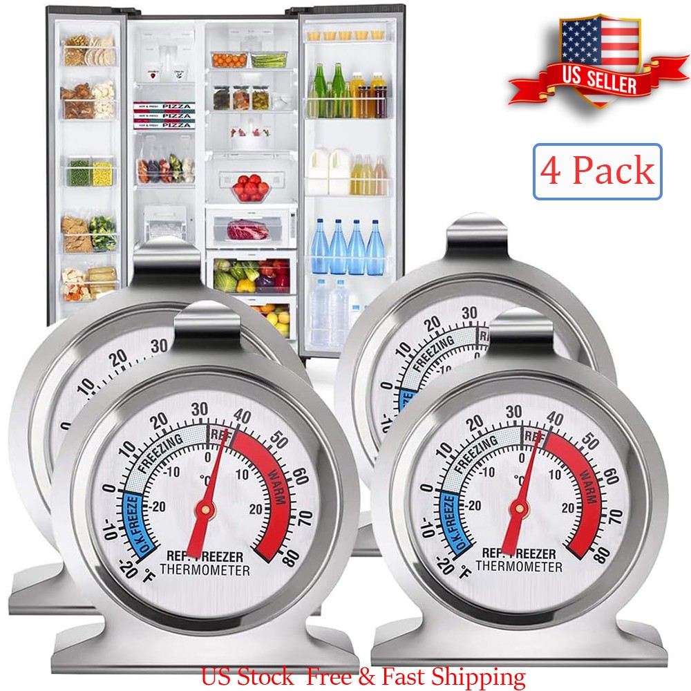 4 Pack Refrigerator Freezer Thermometer Large Dial Analog Thermometer