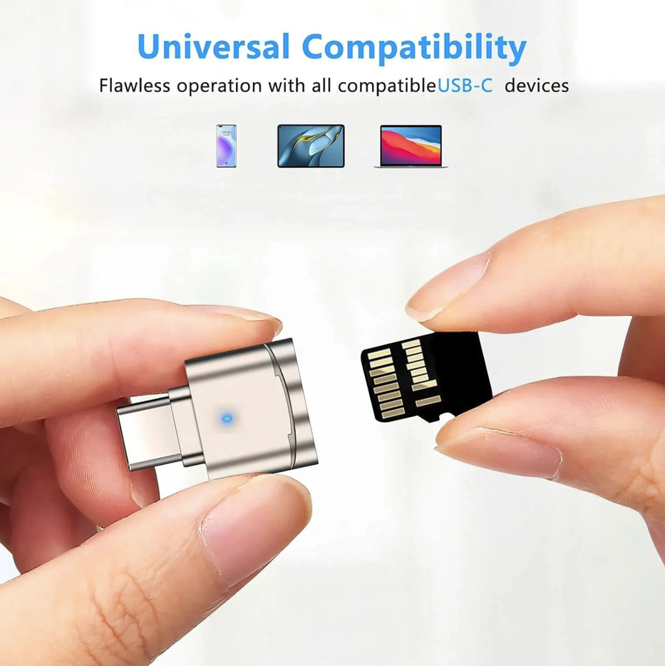 1pc USB-C TF Micro SD Card Reader With USB Adapter Zinc Alloy - NEW