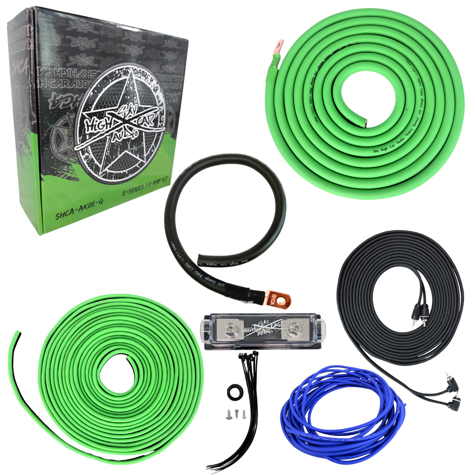 1/0 Gauge Green Amp Wiring Kit CCA Sky High Car Audio Amplifier Install Kit Sub