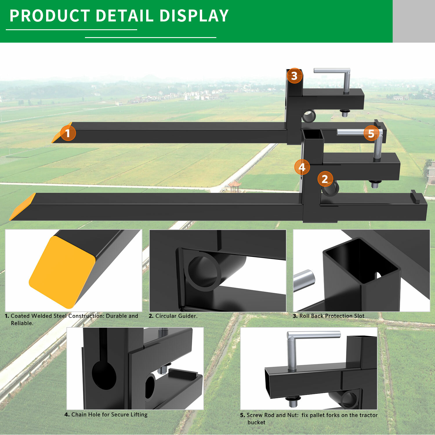 2000lb 4000lb Tractor Pallet Fork Bucket Clamp on Skid Steer Loader 43'' 60''