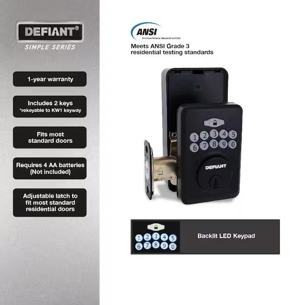 Defiant Radius Matte Black Single Cylinder Electronic Keypad Deadbolt