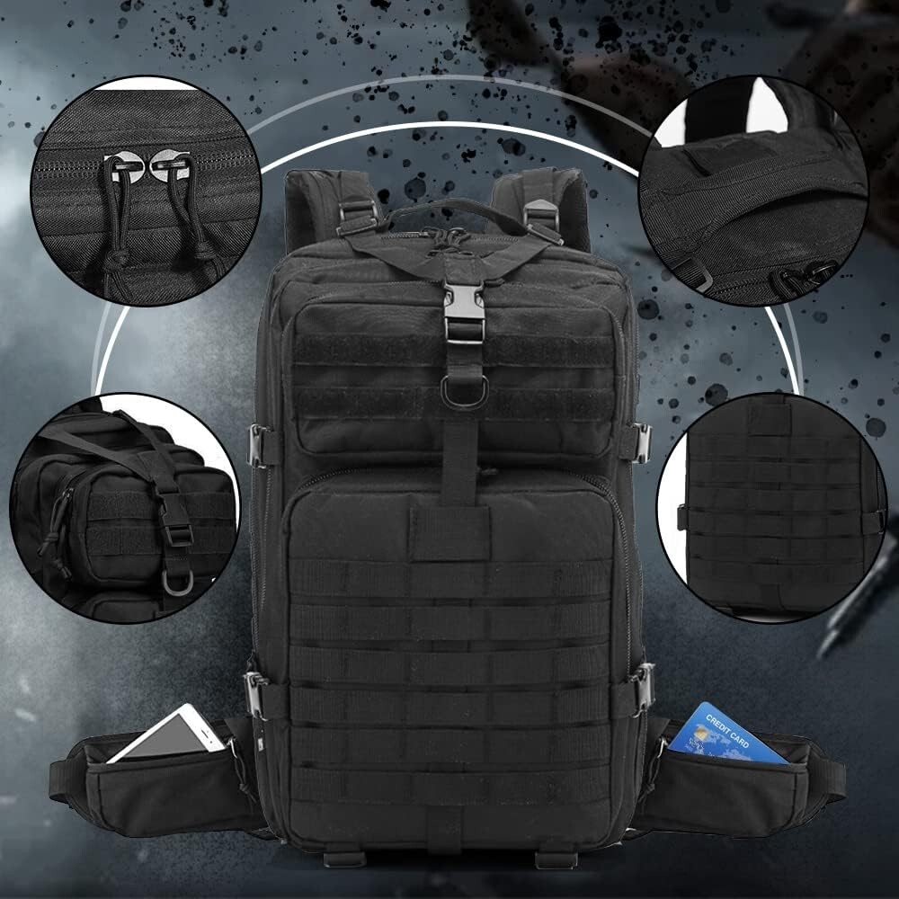 30L Military Black Tactical Backpack Rucksack Camping Hiking Bag Outdoor Travel