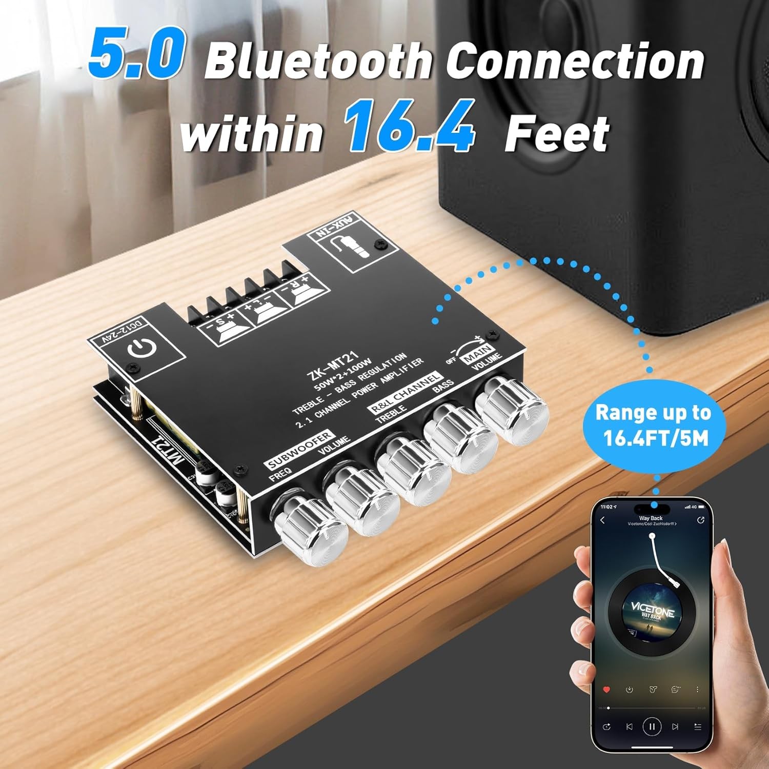 ZK-MT21 Bluetooth Amplifier Board,50W+50W+100W 2.1 Channel Subwoofer Amp Board