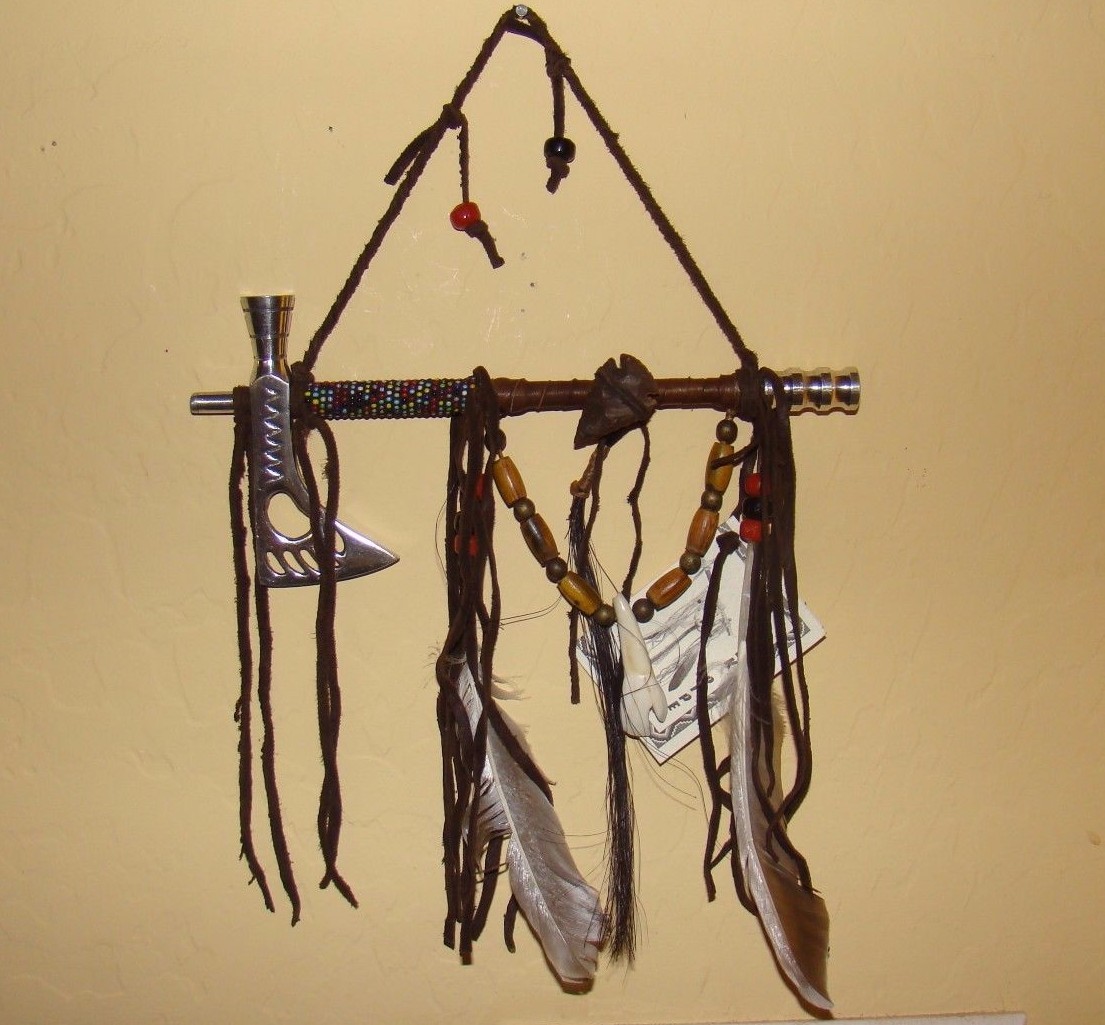 1-ONE Navajo Peace pipe 8" Long w/2 six" feathers, different color beads Works!!