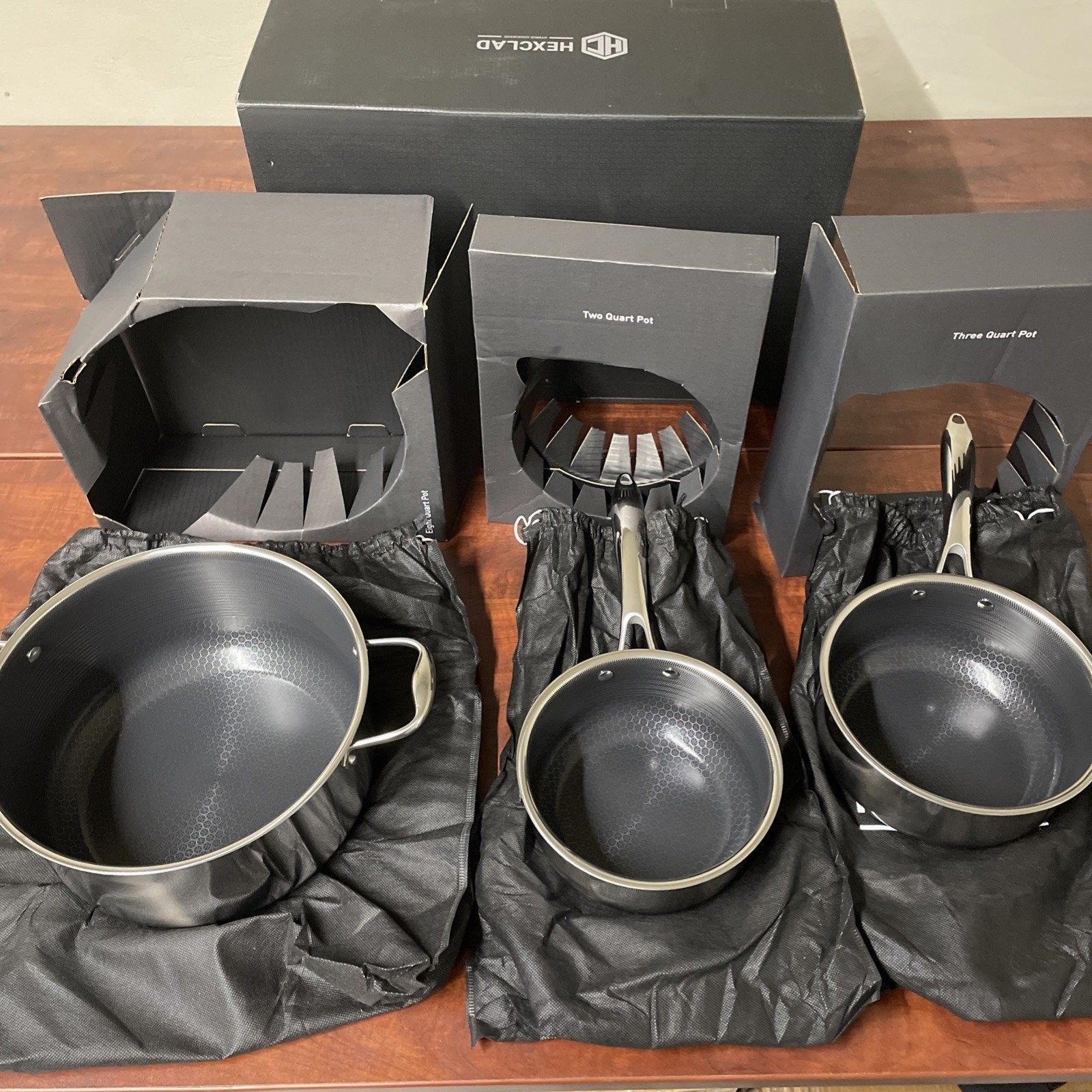 HexClad Hybrid Nonstick 6 Piece Sauce Pan Pot Cookware Set 2qt 3qt 8qt W/ Lids