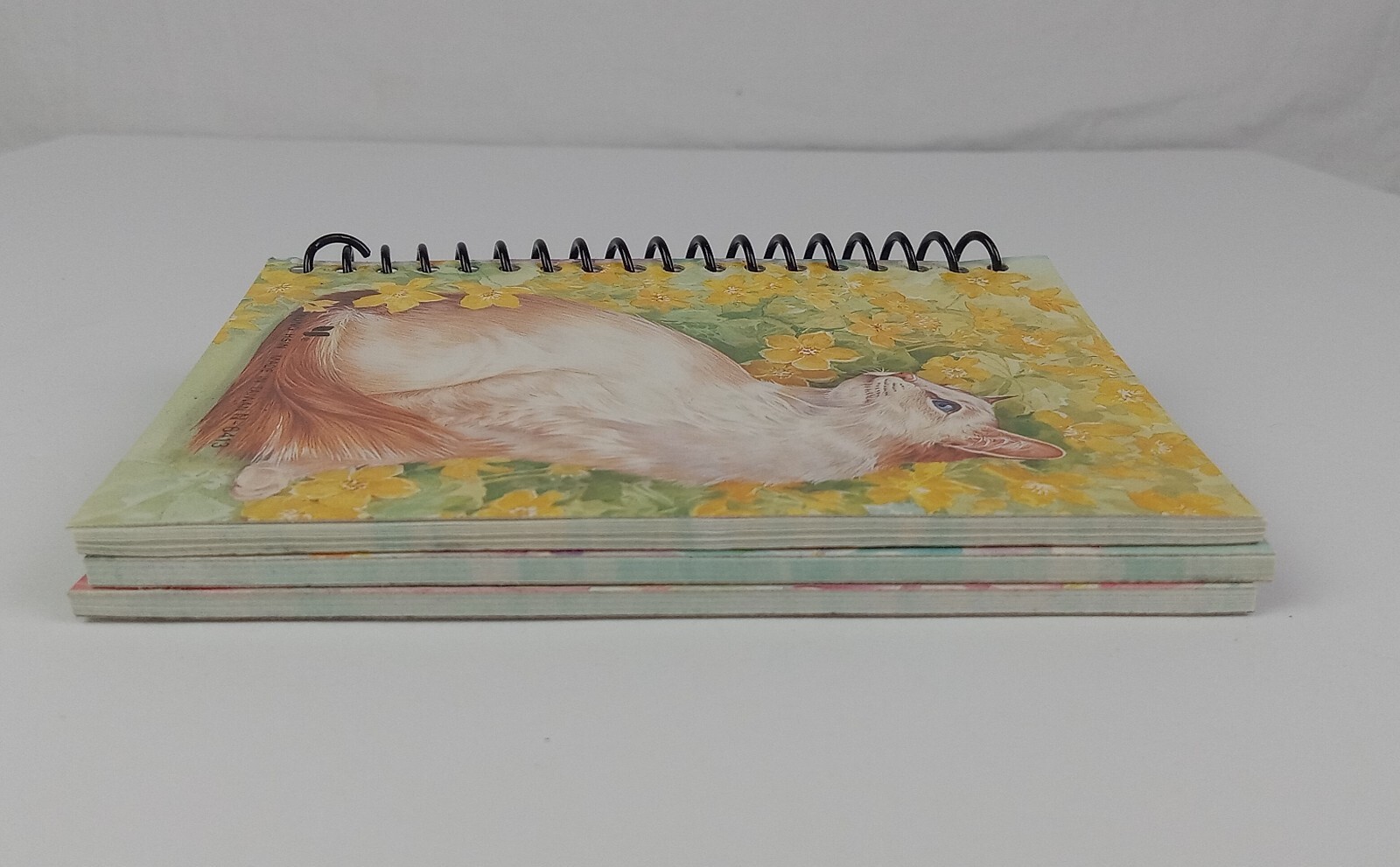 3 Vtg Cat Mini Notebooks Kitty Flowers 90s Lined Pages Spiral Yung Hsin READ