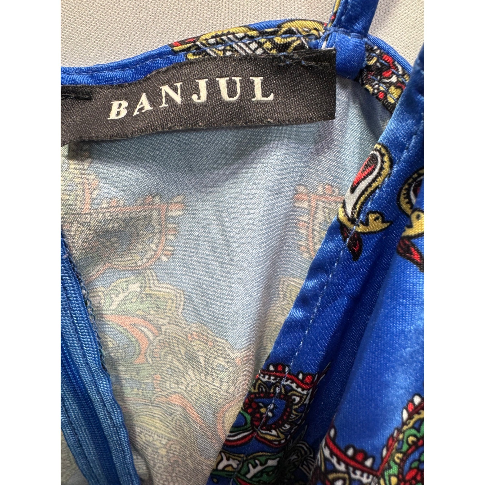 Banjul Blue Paisley Medallion Mini Handkerchief Hem Spaghetti Strap Boho