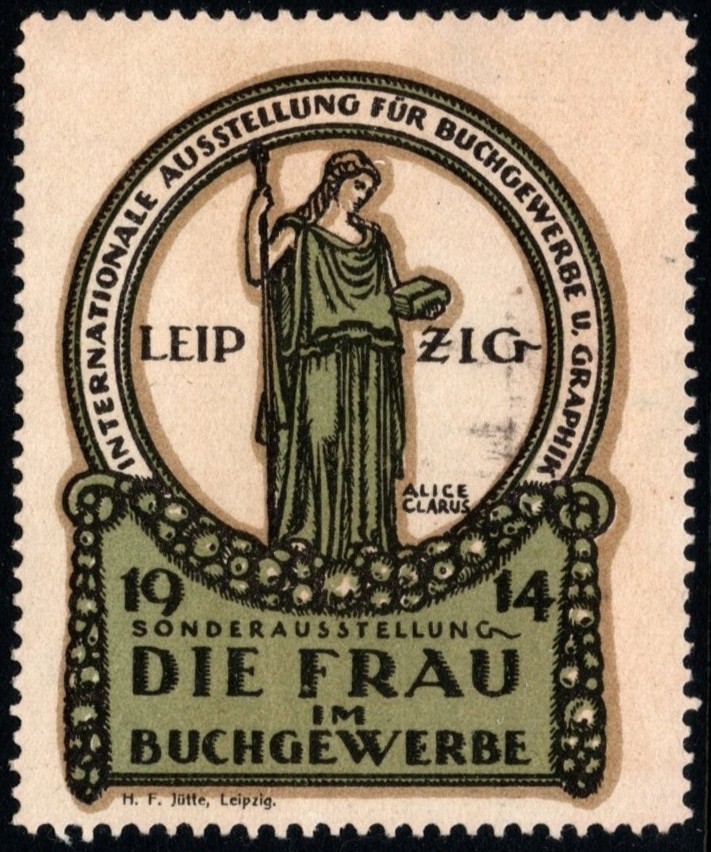 1914 Germany Poster Stamp Special Exhibition The Woman In The Book Trade Leipzig