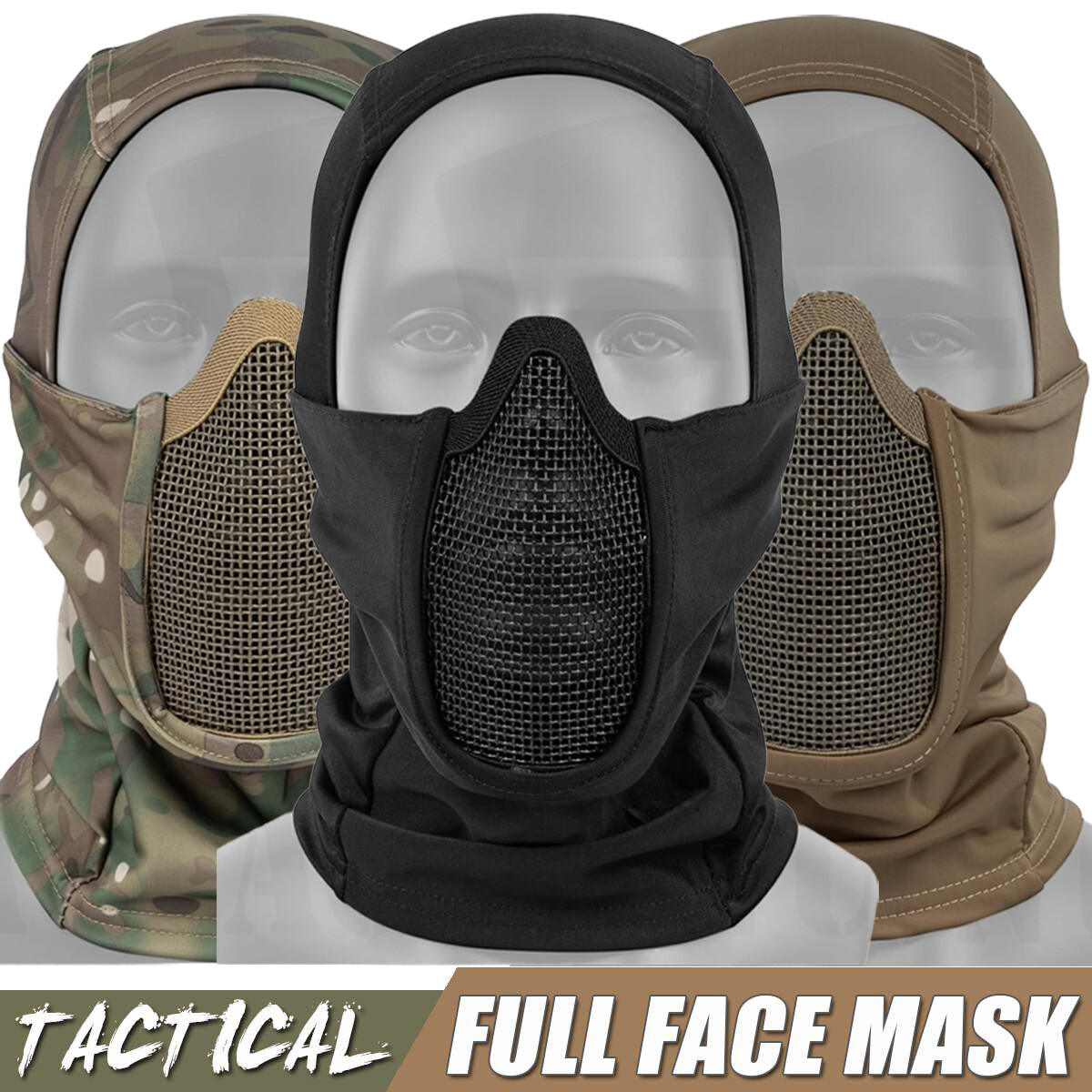 Tactical Airsoft Balaclava Mesh Mouth Guard Mask with Full Face Protection Mask
